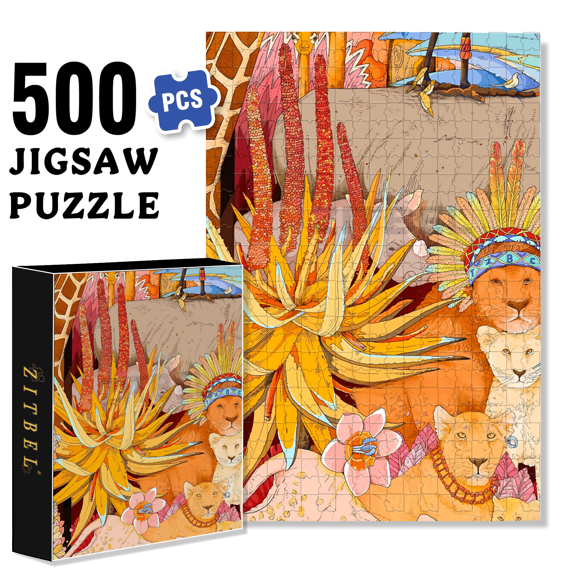 Lion King 500pcs/1000pcs Jigsaw Puzzle, Scratch-Resistant, Interactive Family Game & Brain-Boosting DIY Decor, Perfect for Halloween, Christmas & New Year Gifts, Family Puzzle Game