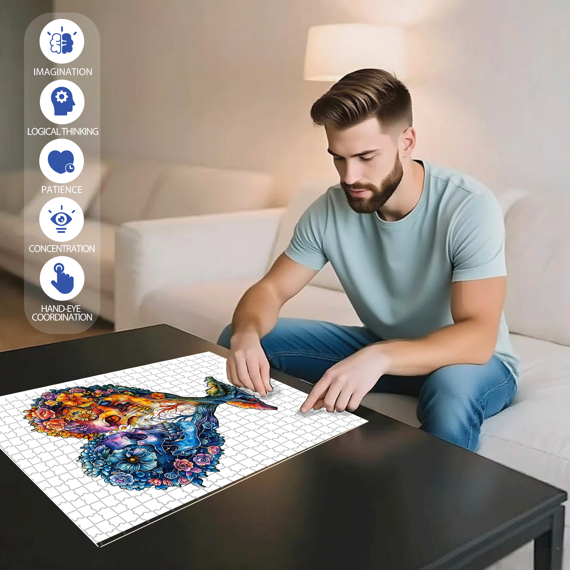 Skull and Love 500pcs/1000pcs Jigsaw Puzzle, Scratch-Resistant, Interactive Family Game & Brain-Boosting DIY Decor, Perfect for Halloween, Christmas & New Year Gifts, Family Puzzle Game