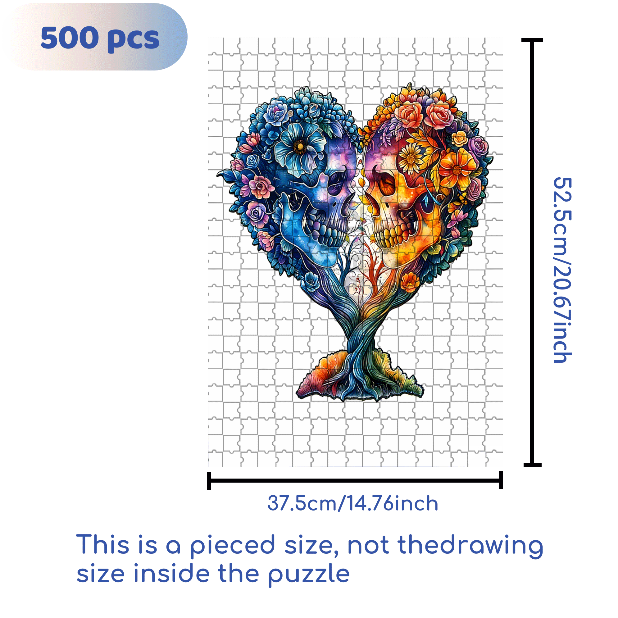 Skull and Love 500pcs/1000pcs Jigsaw Puzzle, Scratch-Resistant, Interactive Family Game & Brain-Boosting DIY Decor, Perfect for Halloween, Christmas & New Year Gifts, Family Puzzle Game