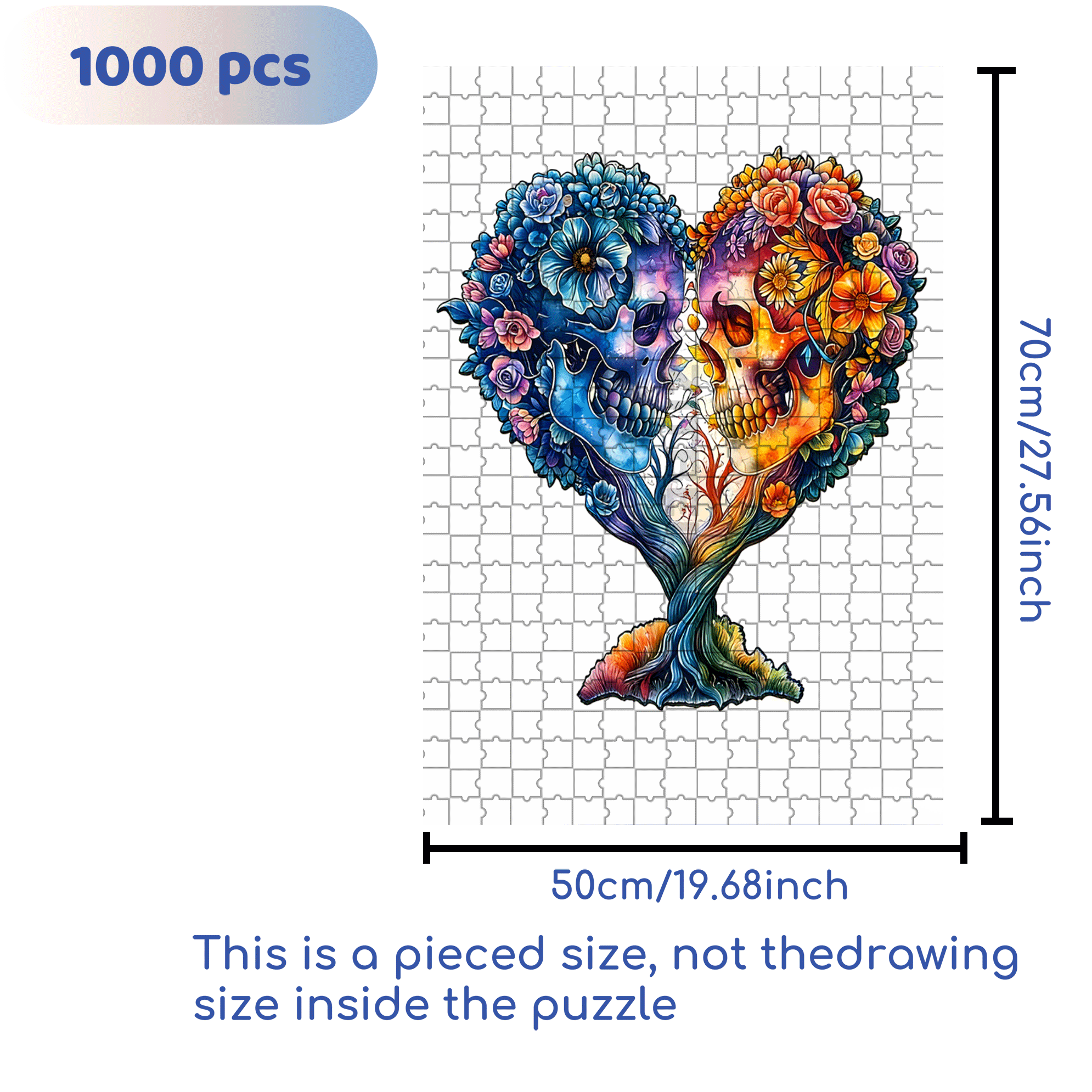 Skull and Love 500pcs/1000pcs Jigsaw Puzzle, Scratch-Resistant, Interactive Family Game & Brain-Boosting DIY Decor, Perfect for Halloween, Christmas & New Year Gifts, Family Puzzle Game