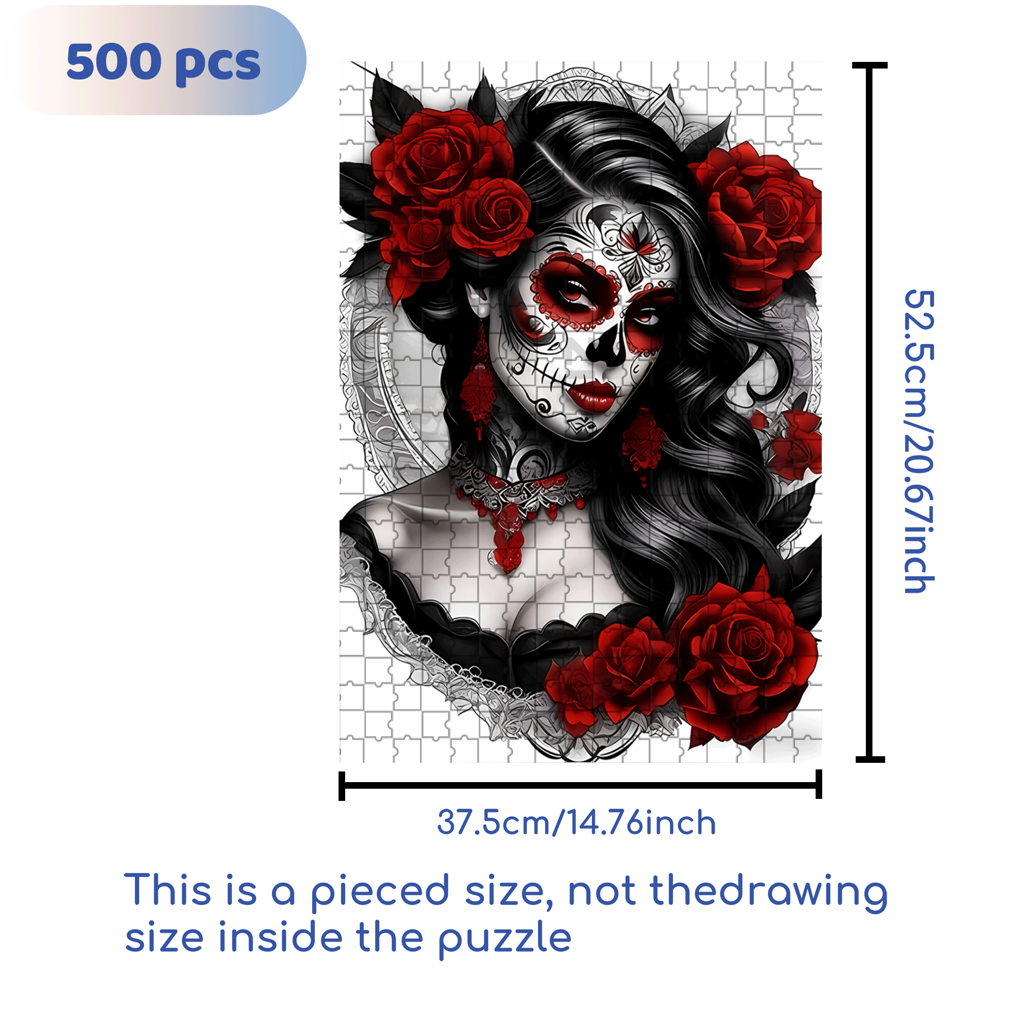 Skull Makeup 500pcs/1000pcs Jigsaw Puzzle, Scratch-Resistant, Interactive Family Game & Brain-Boosting DIY Decor, Perfect for Halloween, Christmas & New Year Gifts, Family Puzzle Game