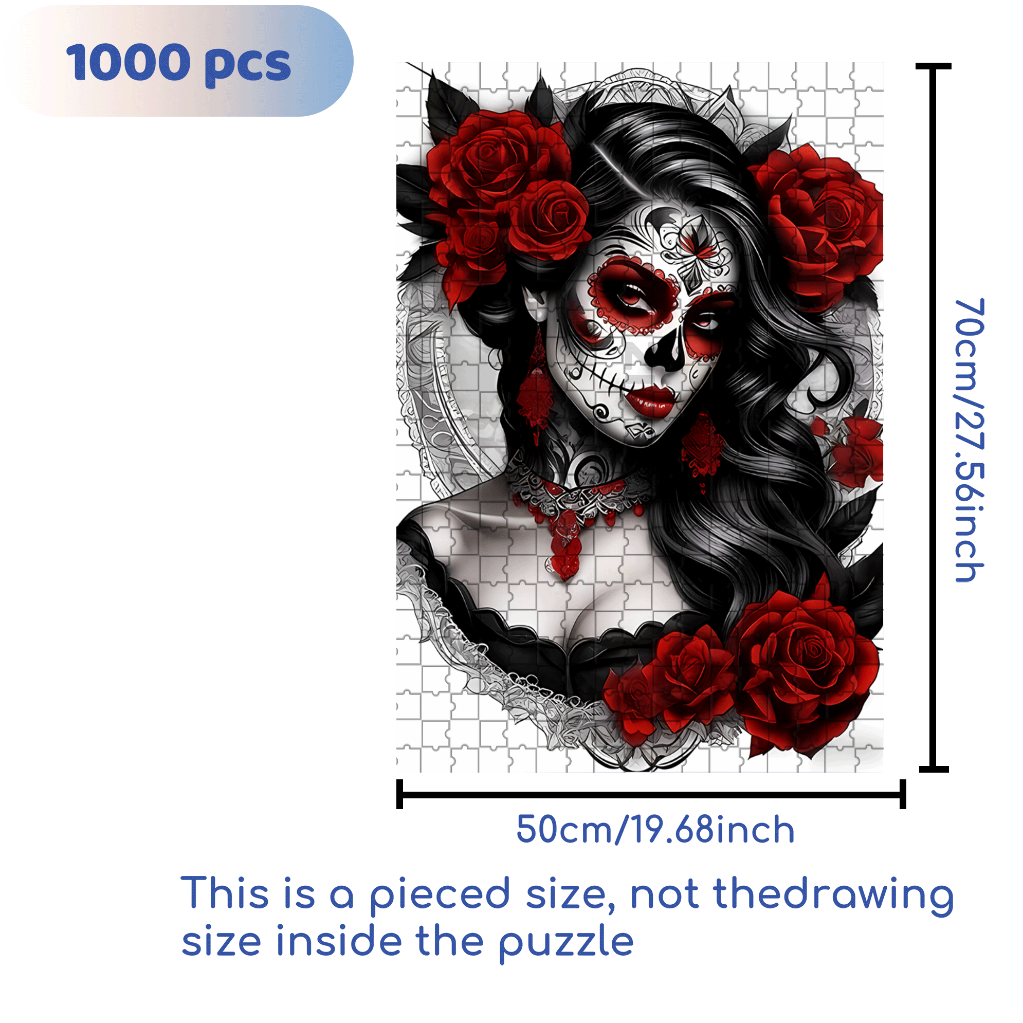 Skull Makeup 500pcs/1000pcs Jigsaw Puzzle, Scratch-Resistant, Interactive Family Game & Brain-Boosting DIY Decor, Perfect for Halloween, Christmas & New Year Gifts, Family Puzzle Game
