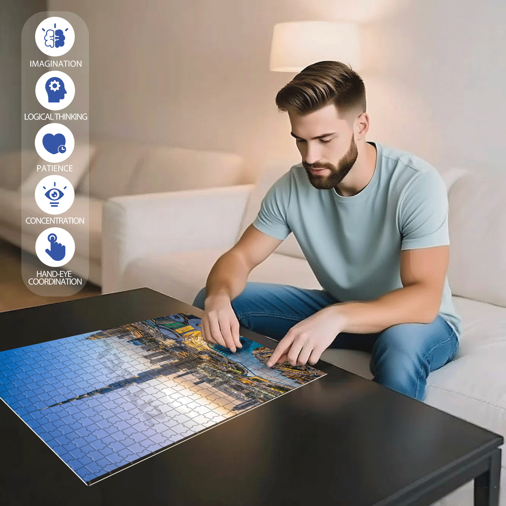 Skyscraper 500pcs/1000pcs Jigsaw Puzzle, Scratch-Resistant, Interactive Family Game & Brain-Boosting DIY Decor, Perfect for Halloween, Christmas & New Year Gifts, Family Puzzle Game