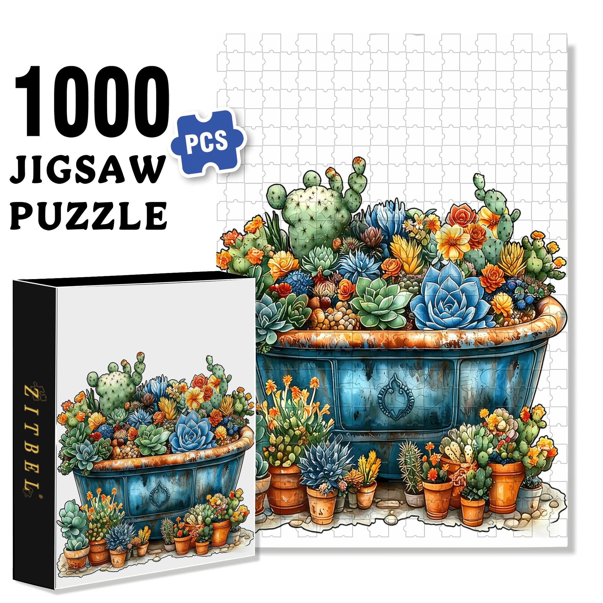 Succulent Cactus 500pcs/1000pcs Jigsaw Puzzle, Scratch-Resistant, Interactive Family Game & Brain-Boosting DIY Decor, Perfect for Halloween, Christmas & New Year Gifts, Family Puzzle Game