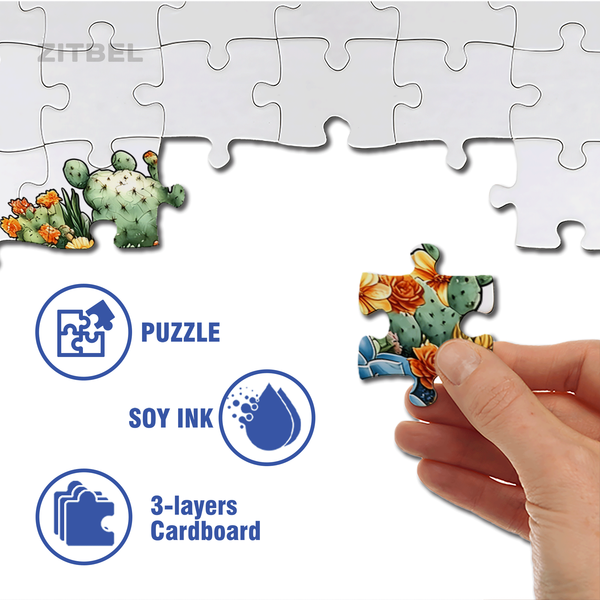 Succulent Cactus 500pcs/1000pcs Jigsaw Puzzle, Scratch-Resistant, Interactive Family Game & Brain-Boosting DIY Decor, Perfect for Halloween, Christmas & New Year Gifts, Family Puzzle Game