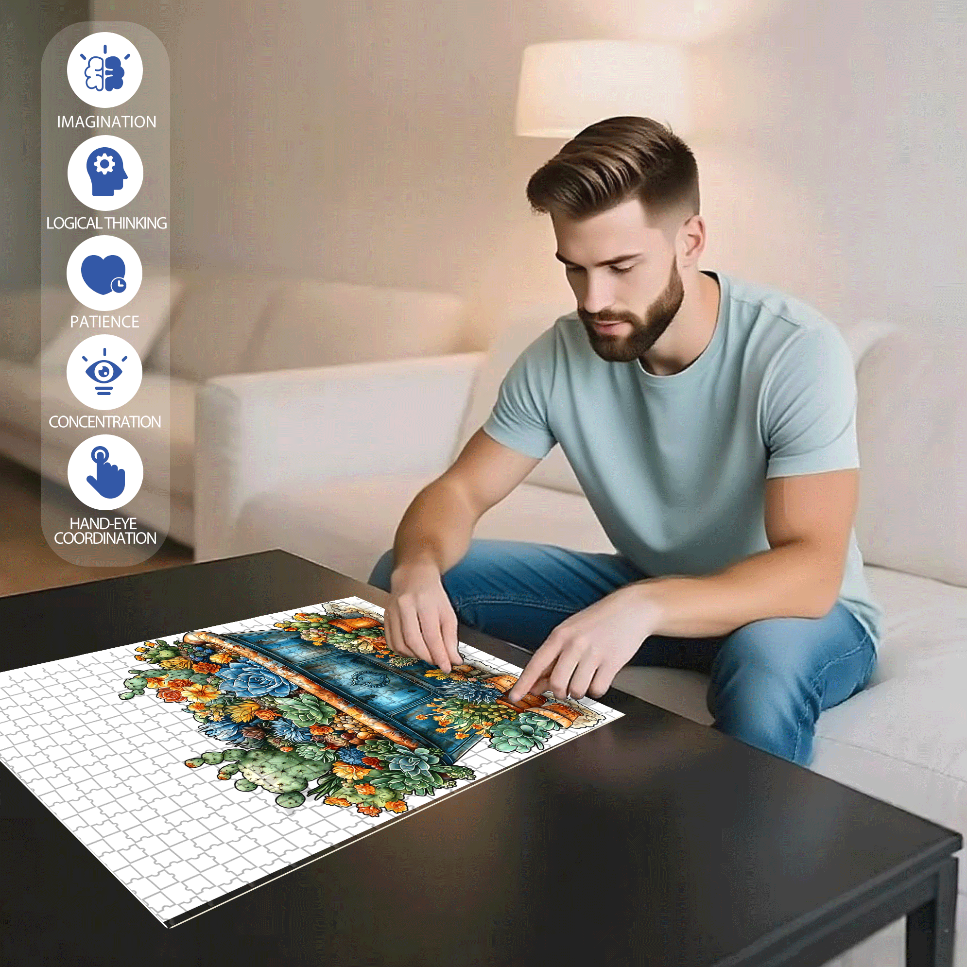 Succulent Cactus 500pcs/1000pcs Jigsaw Puzzle, Scratch-Resistant, Interactive Family Game & Brain-Boosting DIY Decor, Perfect for Halloween, Christmas & New Year Gifts, Family Puzzle Game