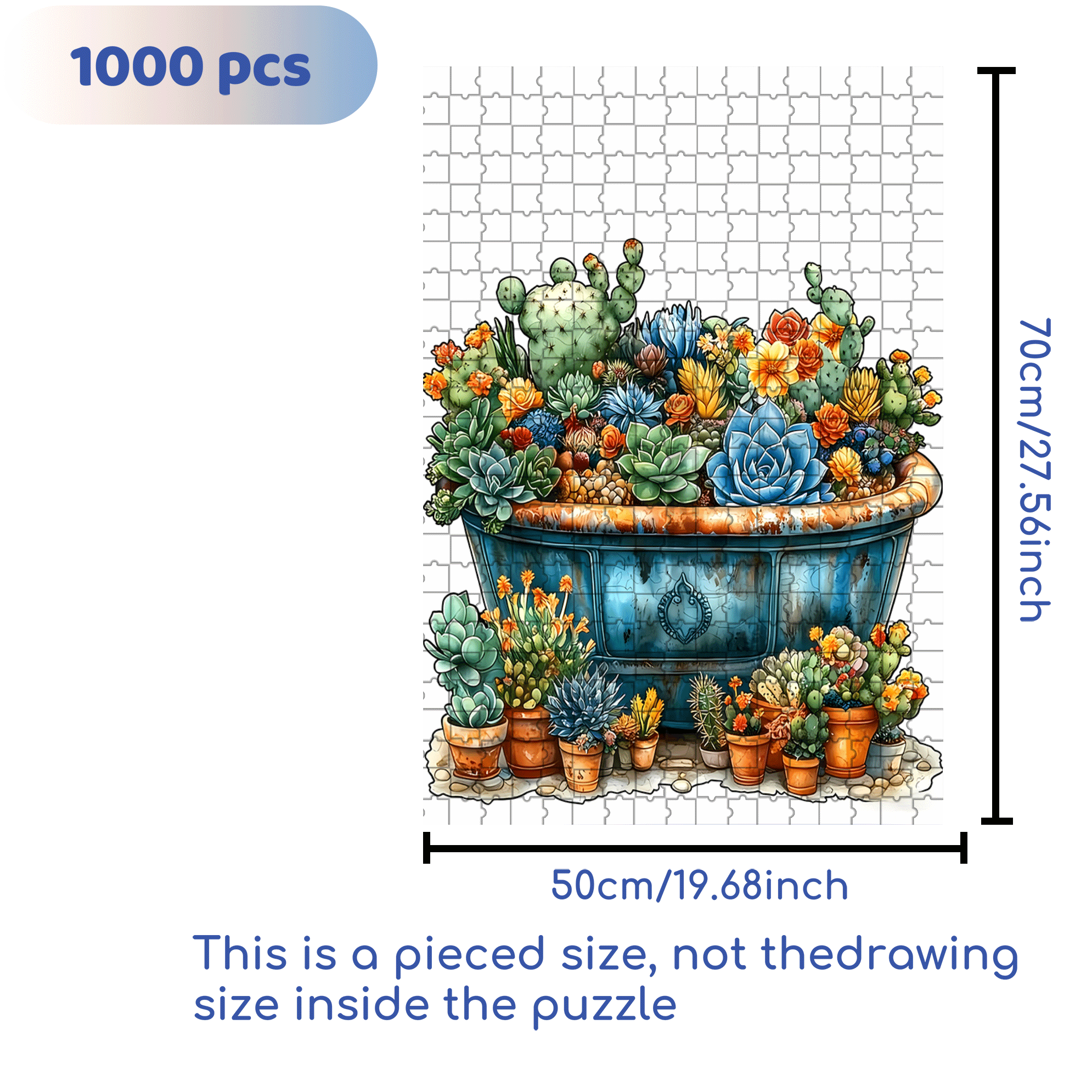 Succulent Cactus 500pcs/1000pcs Jigsaw Puzzle, Scratch-Resistant, Interactive Family Game & Brain-Boosting DIY Decor, Perfect for Halloween, Christmas & New Year Gifts, Family Puzzle Game