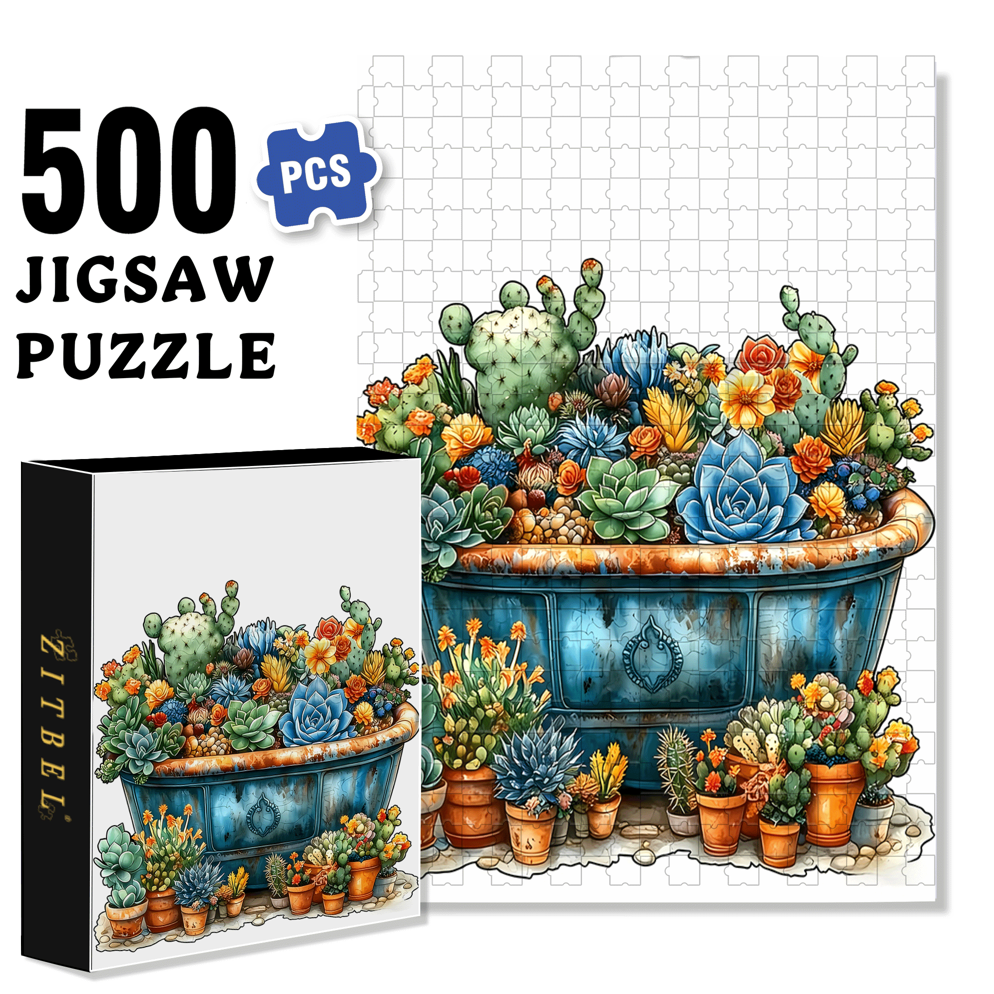 Succulent Cactus 500pcs/1000pcs Jigsaw Puzzle, Scratch-Resistant, Interactive Family Game & Brain-Boosting DIY Decor, Perfect for Halloween, Christmas & New Year Gifts, Family Puzzle Game