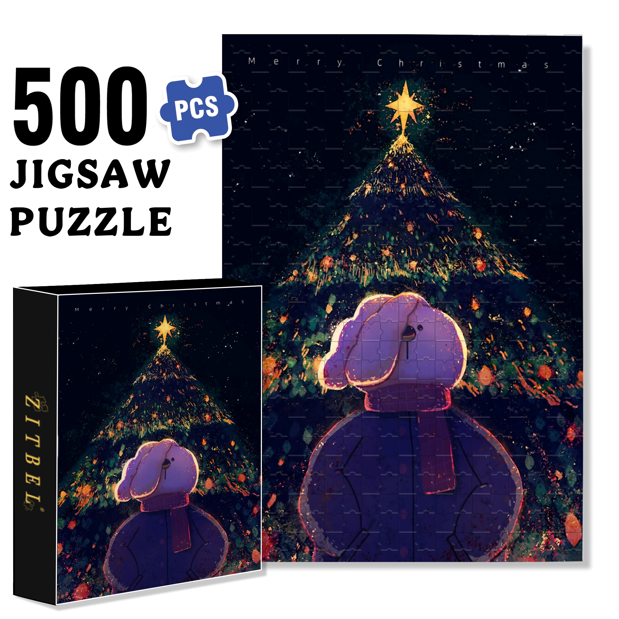 The Christmas Tree Behind Me 500pcs/1000pcs Jigsaw Puzzle, Scratch-Resistant, Interactive Family Game & Brain-Boosting DIY Decor, Perfect for Halloween, Christmas & New Year Gifts, Family Puzzle Game
