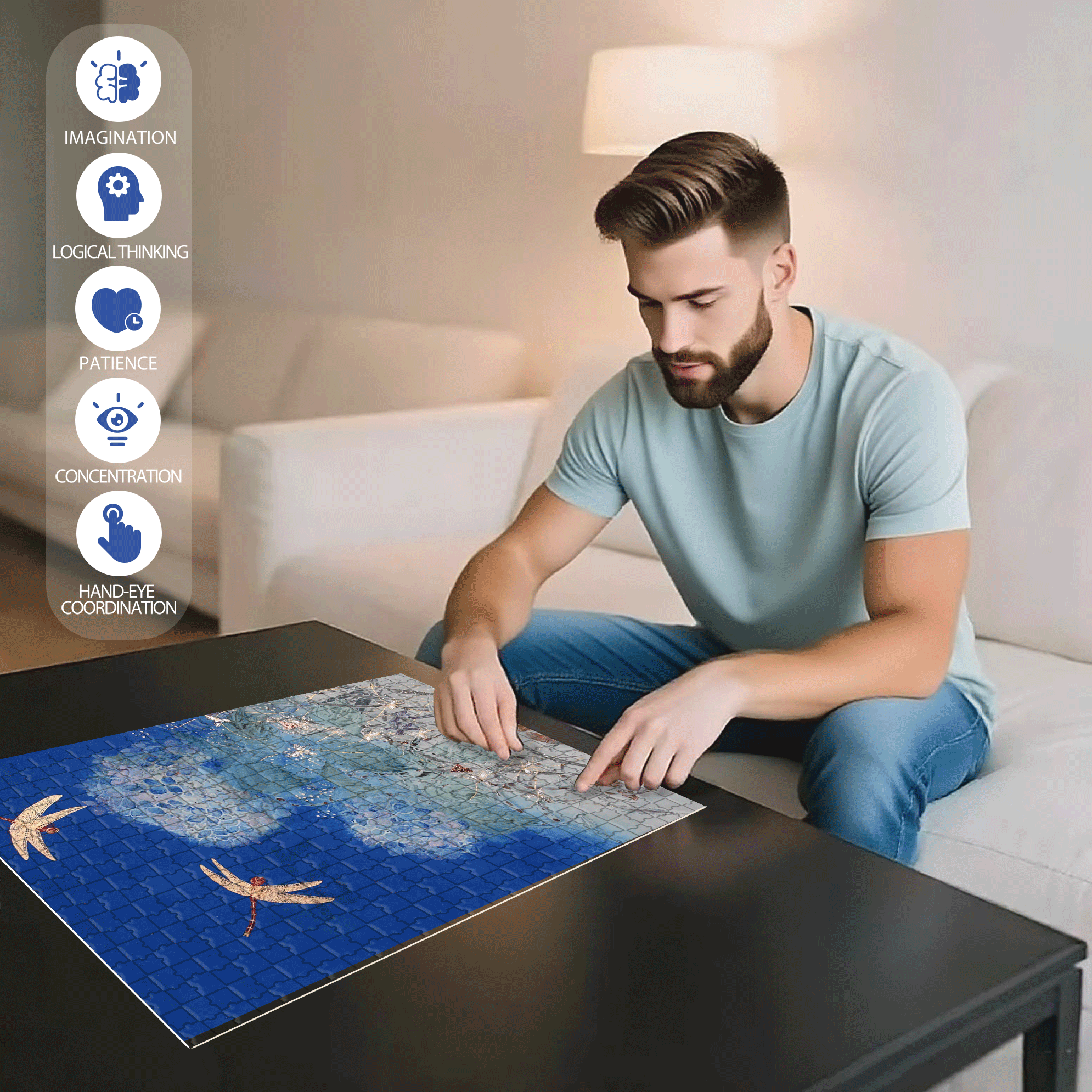 The Last Touch Of Deep Blue 500pcs/1000pcs Jigsaw Puzzle, Scratch-Resistant, Interactive Family Game & Brain-Boosting DIY Decor, Perfect for Halloween, Christmas & New Year Gifts, Family Puzzle Game
