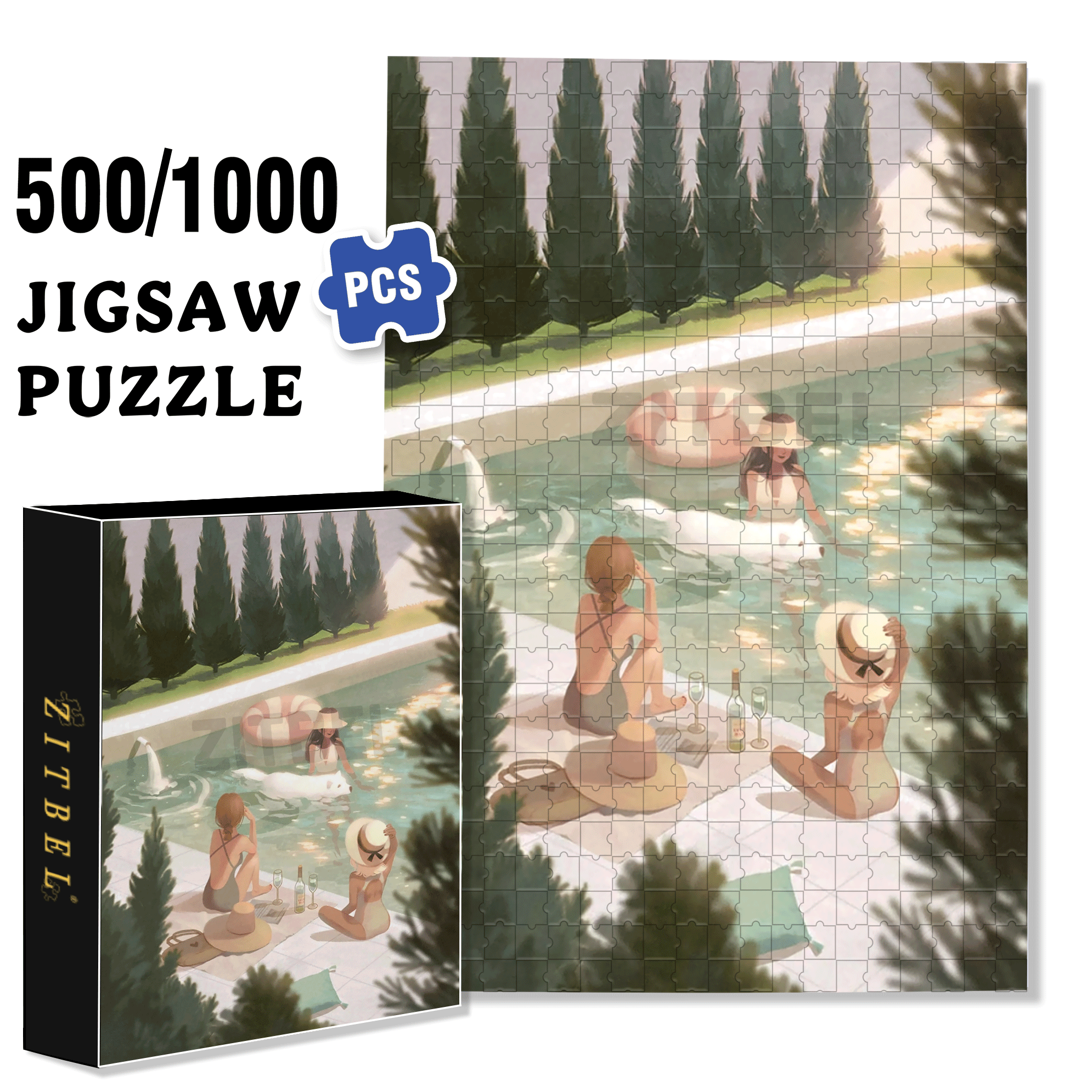 The Light In The Swimming Pool 500pcs/1000pcs Jigsaw Puzzle, Scratch-Resistant, Interactive Family Game & Brain-Boosting DIY Decor, Perfect for Halloween, Christmas & New Year Gifts, Family Puzzle Game