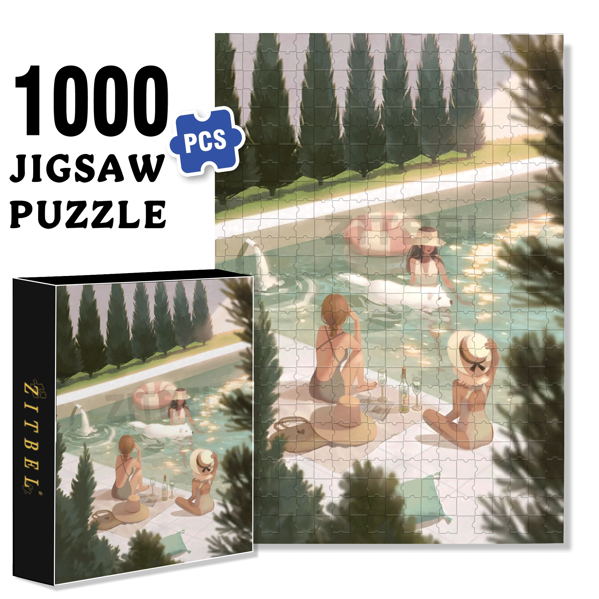 The Light In The Swimming Pool 500pcs/1000pcs Jigsaw Puzzle, Scratch-Resistant, Interactive Family Game & Brain-Boosting DIY Decor, Perfect for Halloween, Christmas & New Year Gifts, Family Puzzle Game