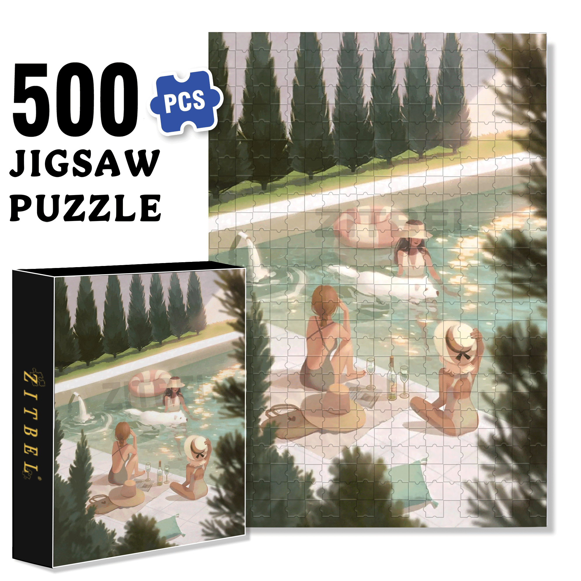 The Light In The Swimming Pool 500pcs/1000pcs Jigsaw Puzzle, Scratch-Resistant, Interactive Family Game & Brain-Boosting DIY Decor, Perfect for Halloween, Christmas & New Year Gifts, Family Puzzle Game
