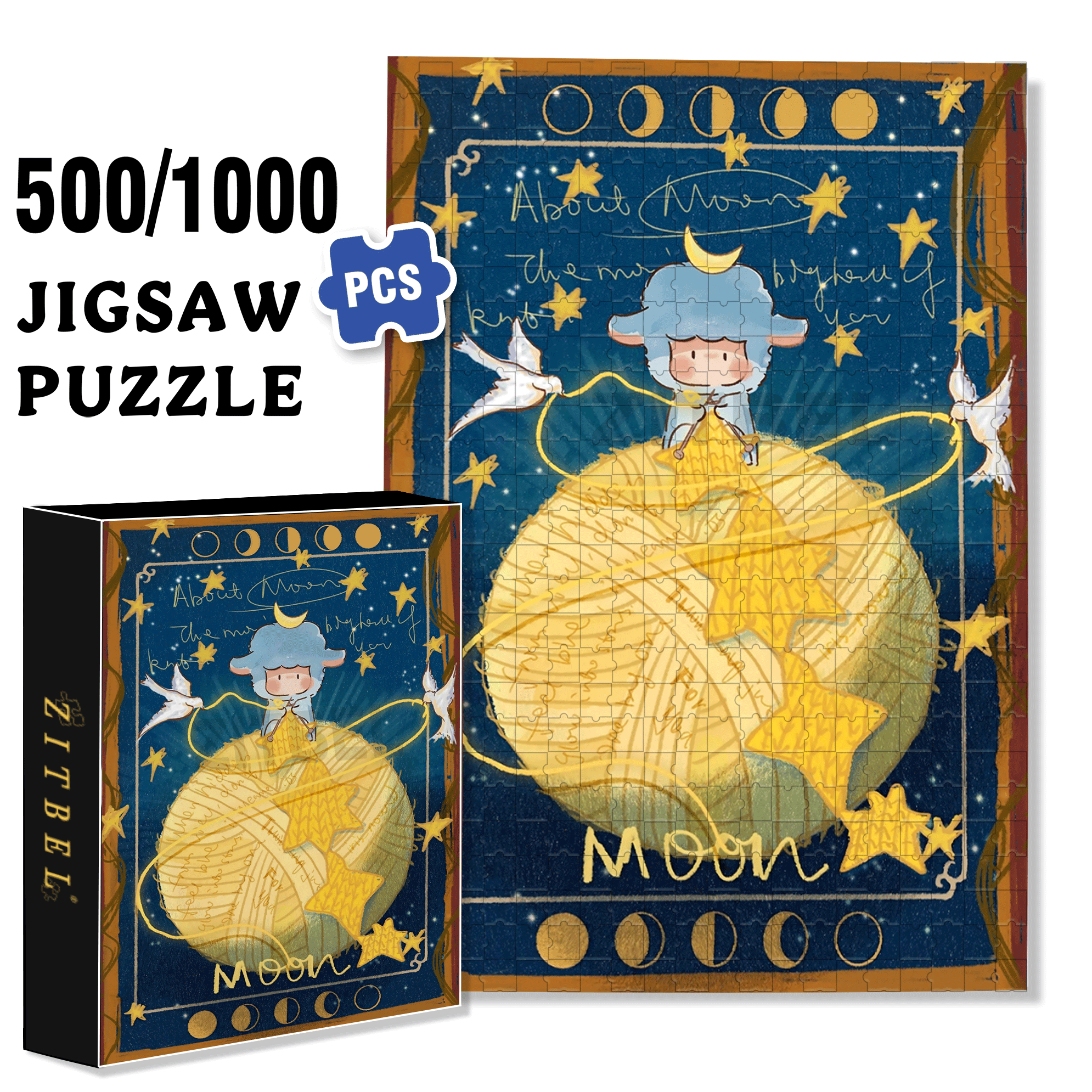 The Little Lamb And The Moon 500pcs/1000pcs Jigsaw Puzzle, Scratch-Resistant, Interactive Family Game & Brain-Boosting DIY Decor, Perfect for Halloween, Christmas & New Year Gifts, Family Puzzle Game