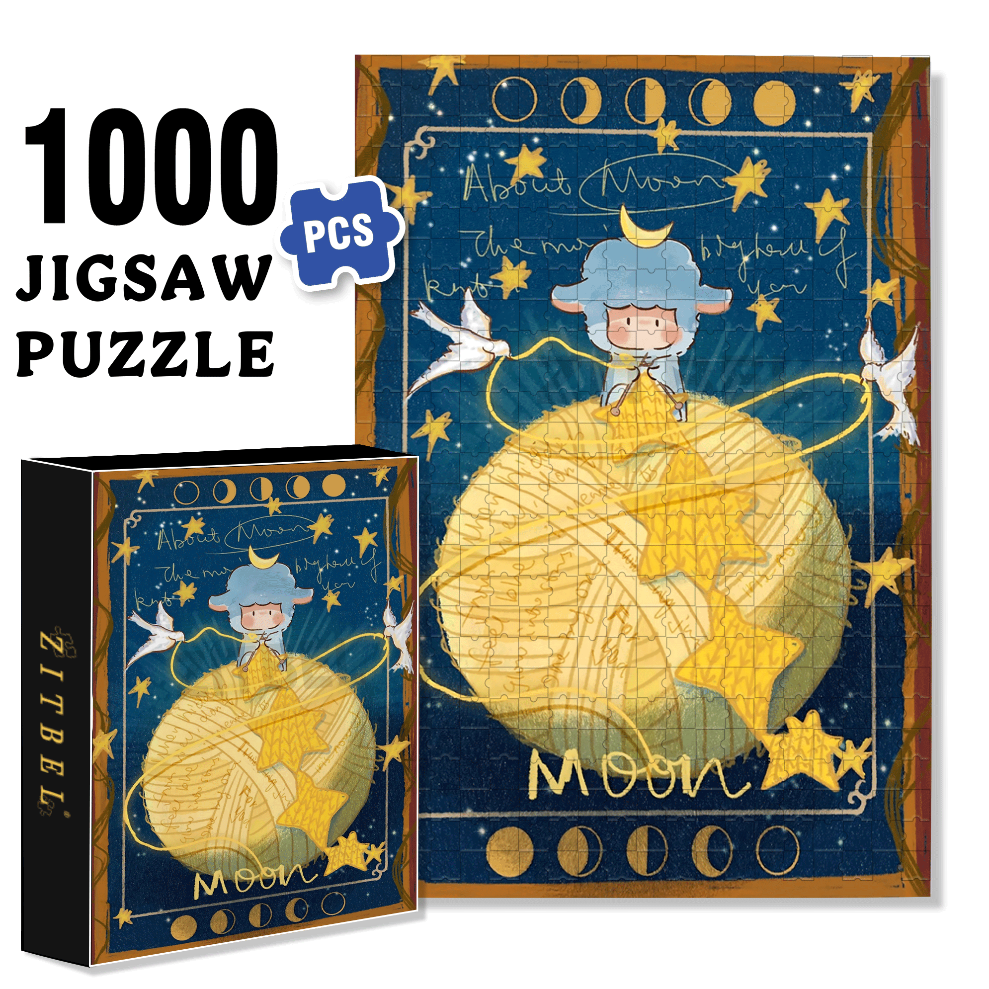 The Little Lamb And The Moon 500pcs/1000pcs Jigsaw Puzzle, Scratch-Resistant, Interactive Family Game & Brain-Boosting DIY Decor, Perfect for Halloween, Christmas & New Year Gifts, Family Puzzle Game