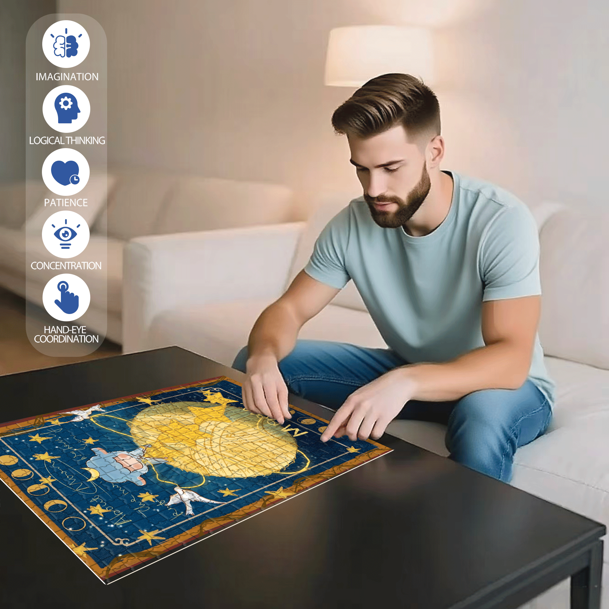 The Little Lamb And The Moon 500pcs/1000pcs Jigsaw Puzzle, Scratch-Resistant, Interactive Family Game & Brain-Boosting DIY Decor, Perfect for Halloween, Christmas & New Year Gifts, Family Puzzle Game