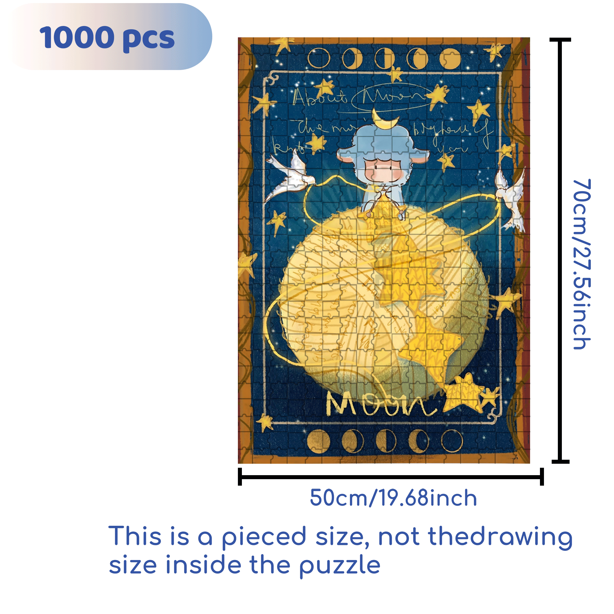 The Little Lamb And The Moon 500pcs/1000pcs Jigsaw Puzzle, Scratch-Resistant, Interactive Family Game & Brain-Boosting DIY Decor, Perfect for Halloween, Christmas & New Year Gifts, Family Puzzle Game