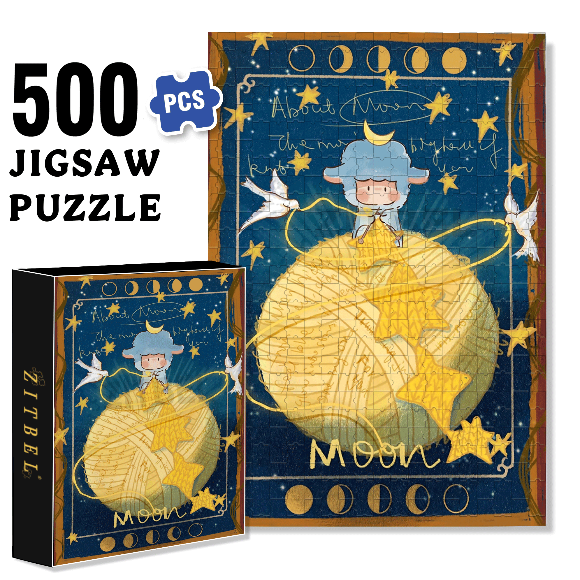 The Little Lamb And The Moon 500pcs/1000pcs Jigsaw Puzzle, Scratch-Resistant, Interactive Family Game & Brain-Boosting DIY Decor, Perfect for Halloween, Christmas & New Year Gifts, Family Puzzle Game