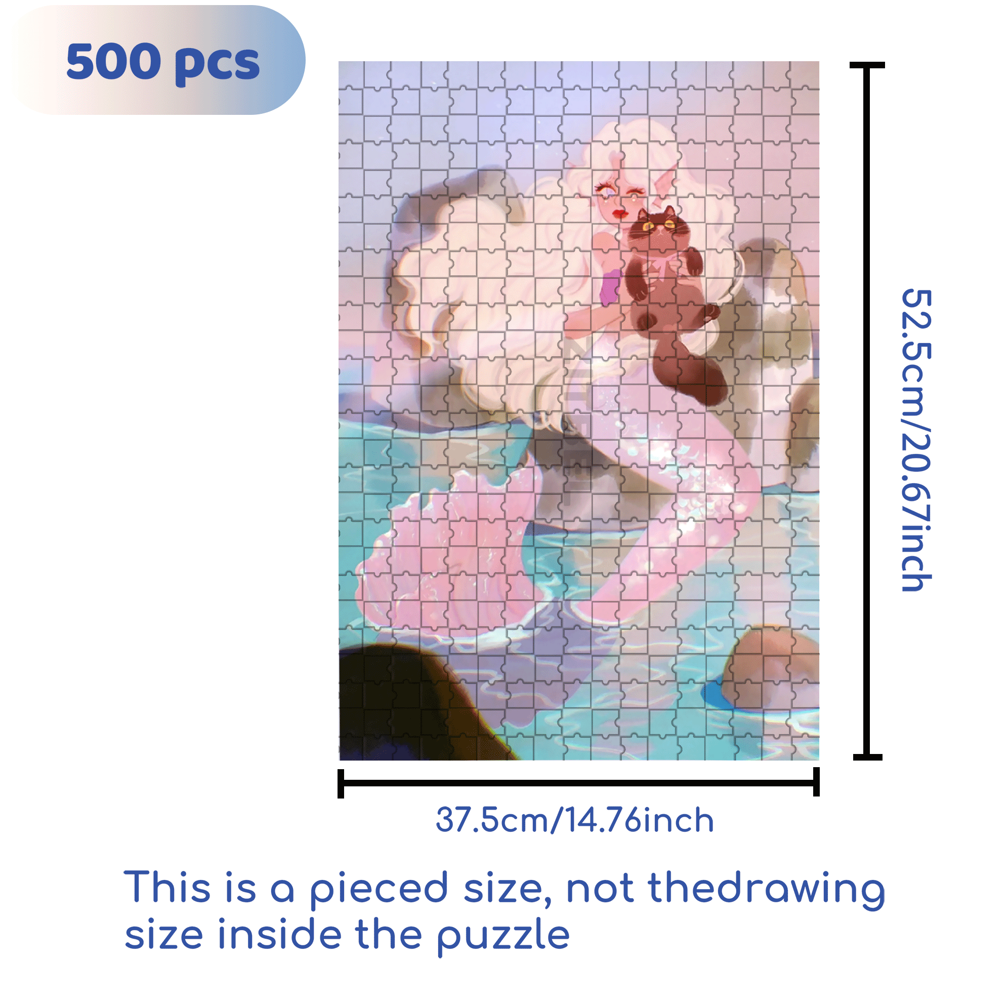 The Little Mermaid & Cat 500pcs/1000pcs Jigsaw Puzzle, Scratch-Resistant, Interactive Family Game & Brain-Boosting DIY Decor, Perfect for Halloween, Christmas & New Year Gifts, Family Puzzle Game