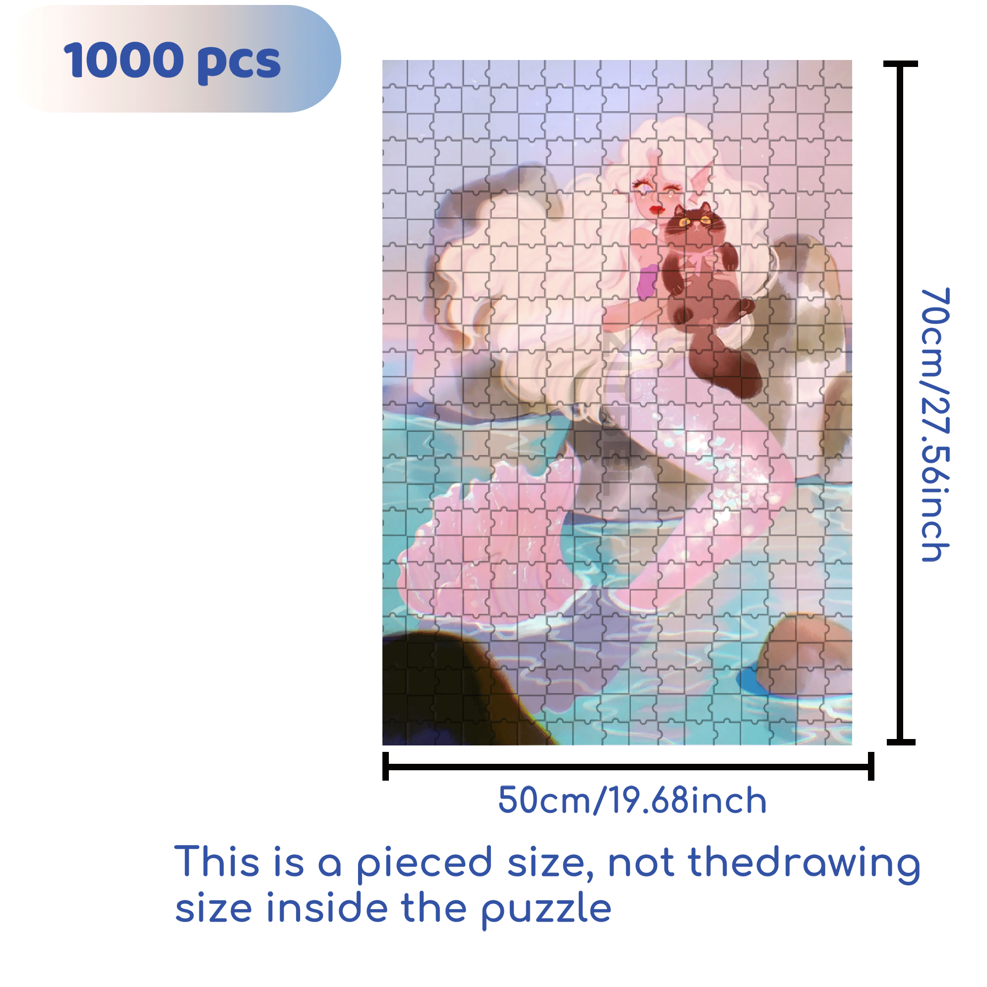 The Little Mermaid & Cat 500pcs/1000pcs Jigsaw Puzzle, Scratch-Resistant, Interactive Family Game & Brain-Boosting DIY Decor, Perfect for Halloween, Christmas & New Year Gifts, Family Puzzle Game