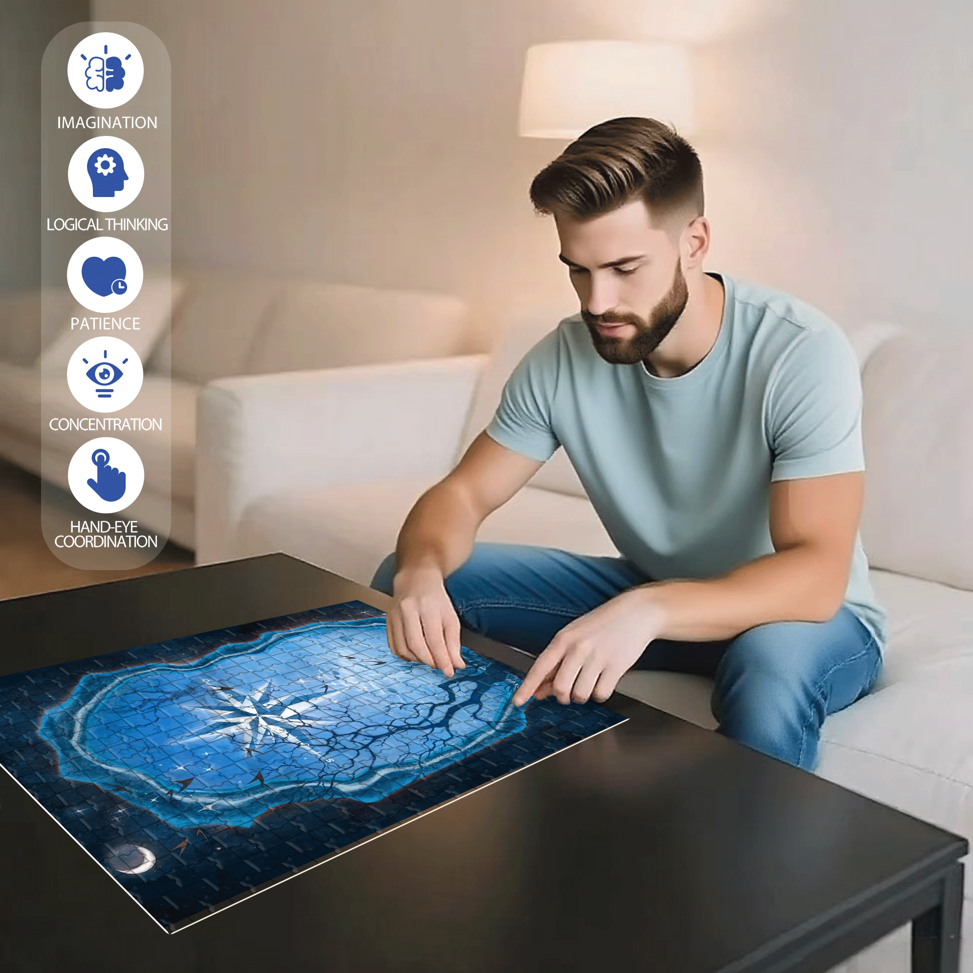 The Moon And The Starry Night 500pcs/1000pcs Jigsaw Puzzle, Scratch-Resistant, Interactive Family Game & Brain-Boosting DIY Decor, Perfect for Halloween, Christmas & New Year Gifts, Family Puzzle Game