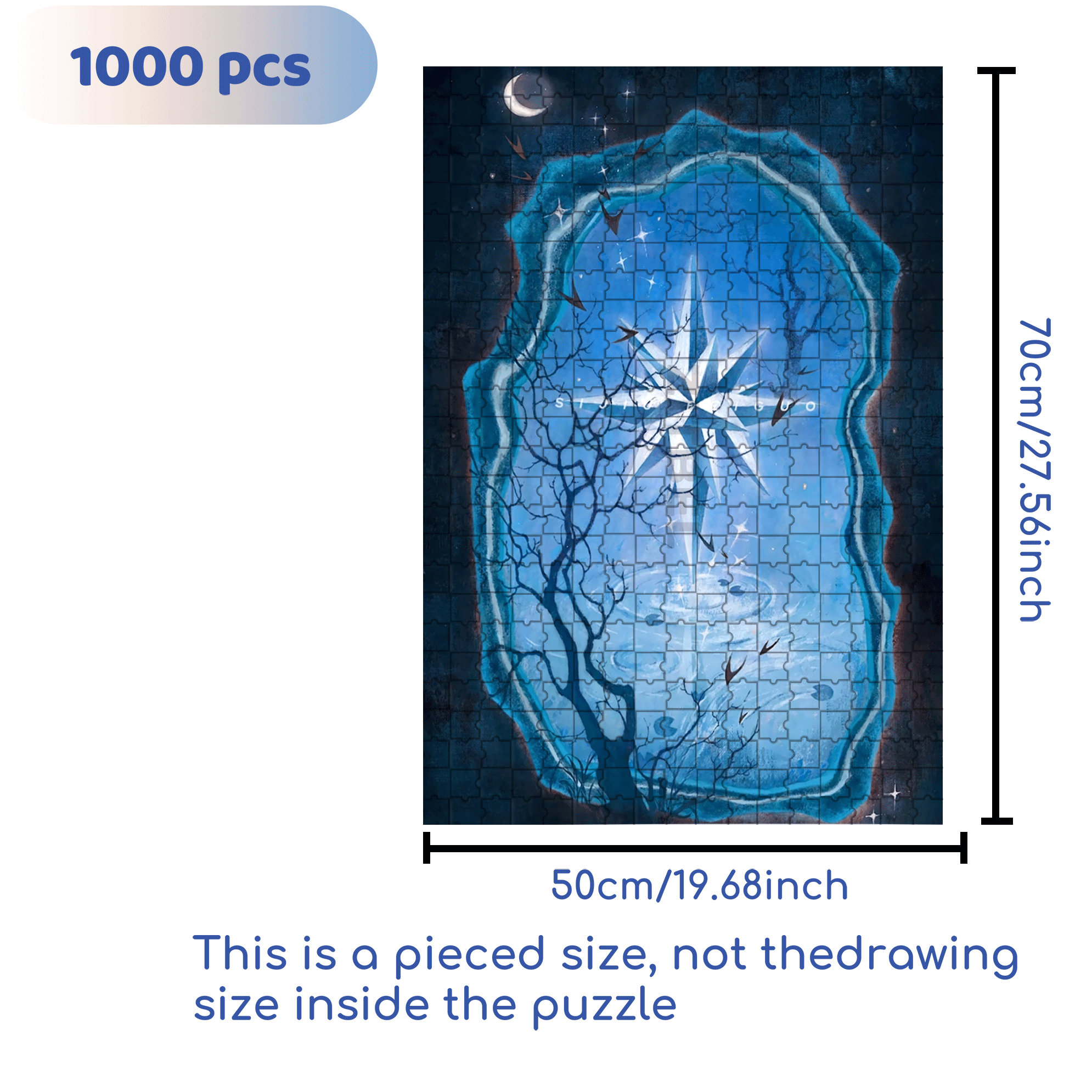 The Moon And The Starry Night 500pcs/1000pcs Jigsaw Puzzle, Scratch-Resistant, Interactive Family Game & Brain-Boosting DIY Decor, Perfect for Halloween, Christmas & New Year Gifts, Family Puzzle Game