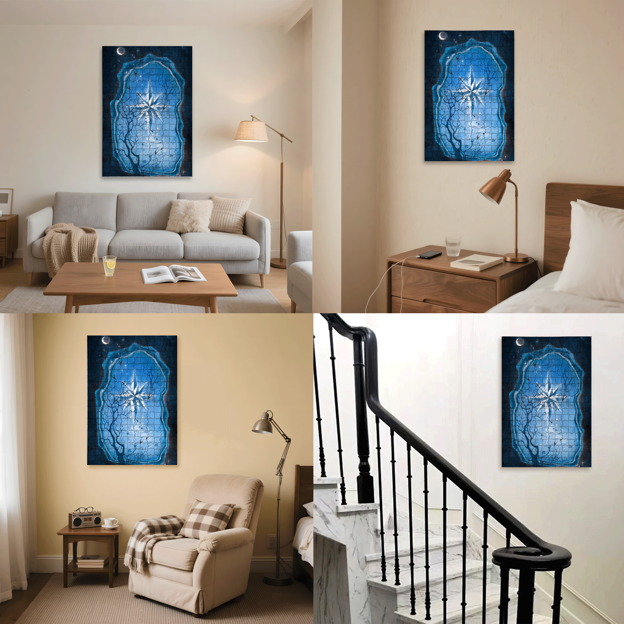 The Moon And The Starry Night 500pcs/1000pcs Jigsaw Puzzle, Scratch-Resistant, Interactive Family Game & Brain-Boosting DIY Decor, Perfect for Halloween, Christmas & New Year Gifts, Family Puzzle Game