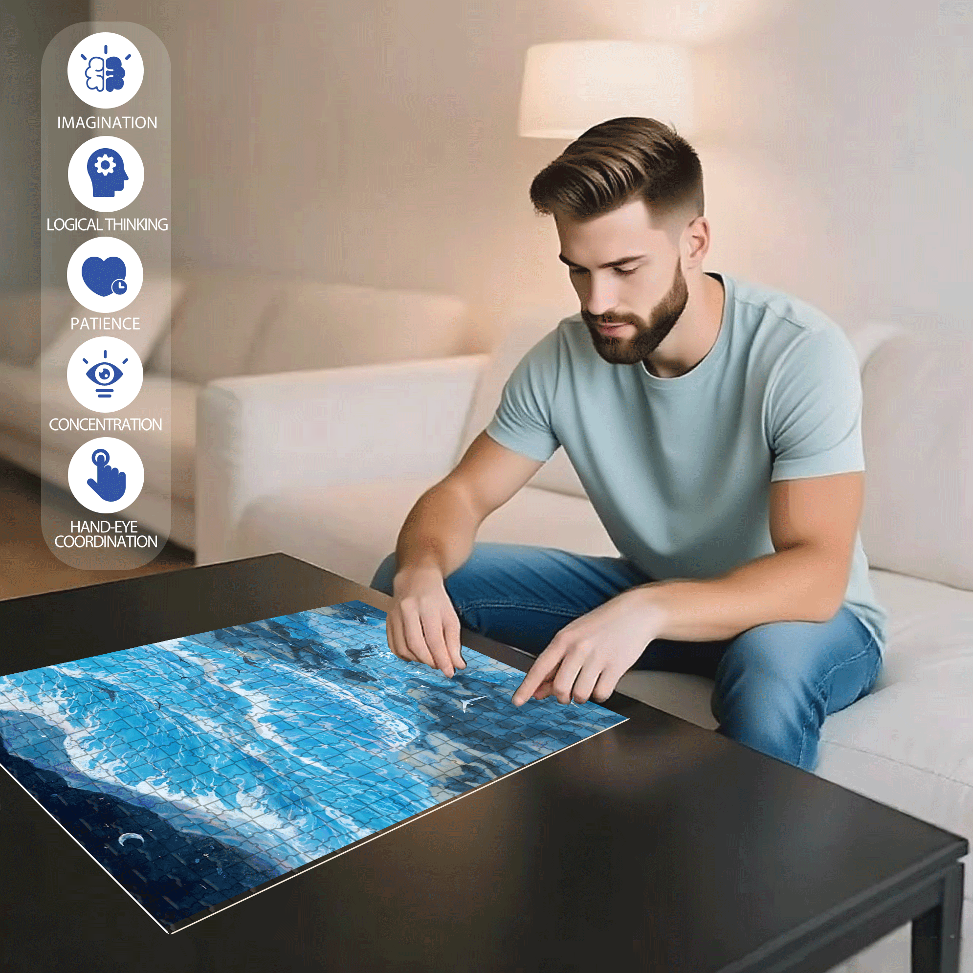 The Moon In The Night Sea 500pcs/1000pcs Jigsaw Puzzle, Scratch-Resistant, Interactive Family Game & Brain-Boosting DIY Decor, Perfect for Halloween, Christmas & New Year Gifts, Family Puzzle Game