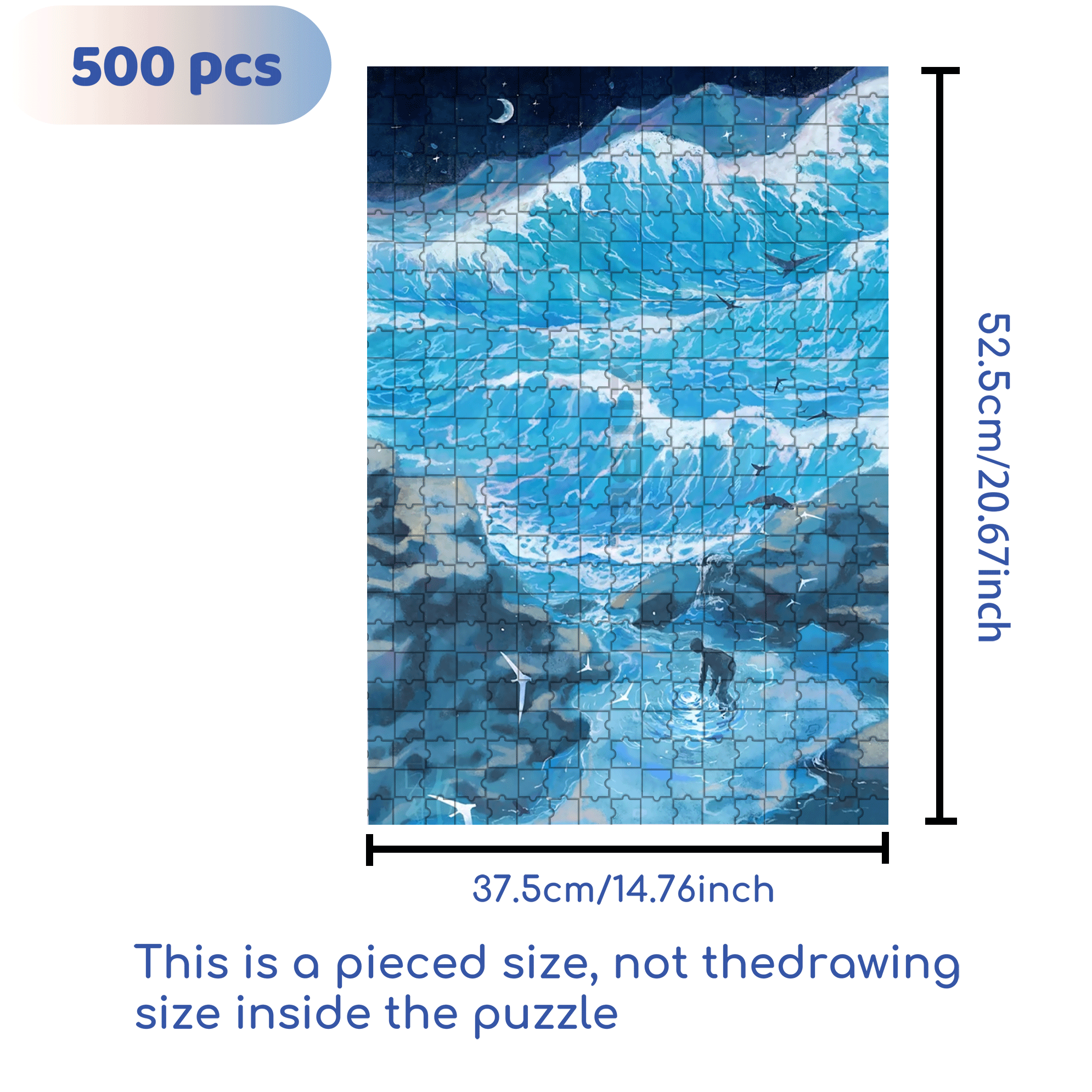 The Moon In The Night Sea 500pcs/1000pcs Jigsaw Puzzle, Scratch-Resistant, Interactive Family Game & Brain-Boosting DIY Decor, Perfect for Halloween, Christmas & New Year Gifts, Family Puzzle Game