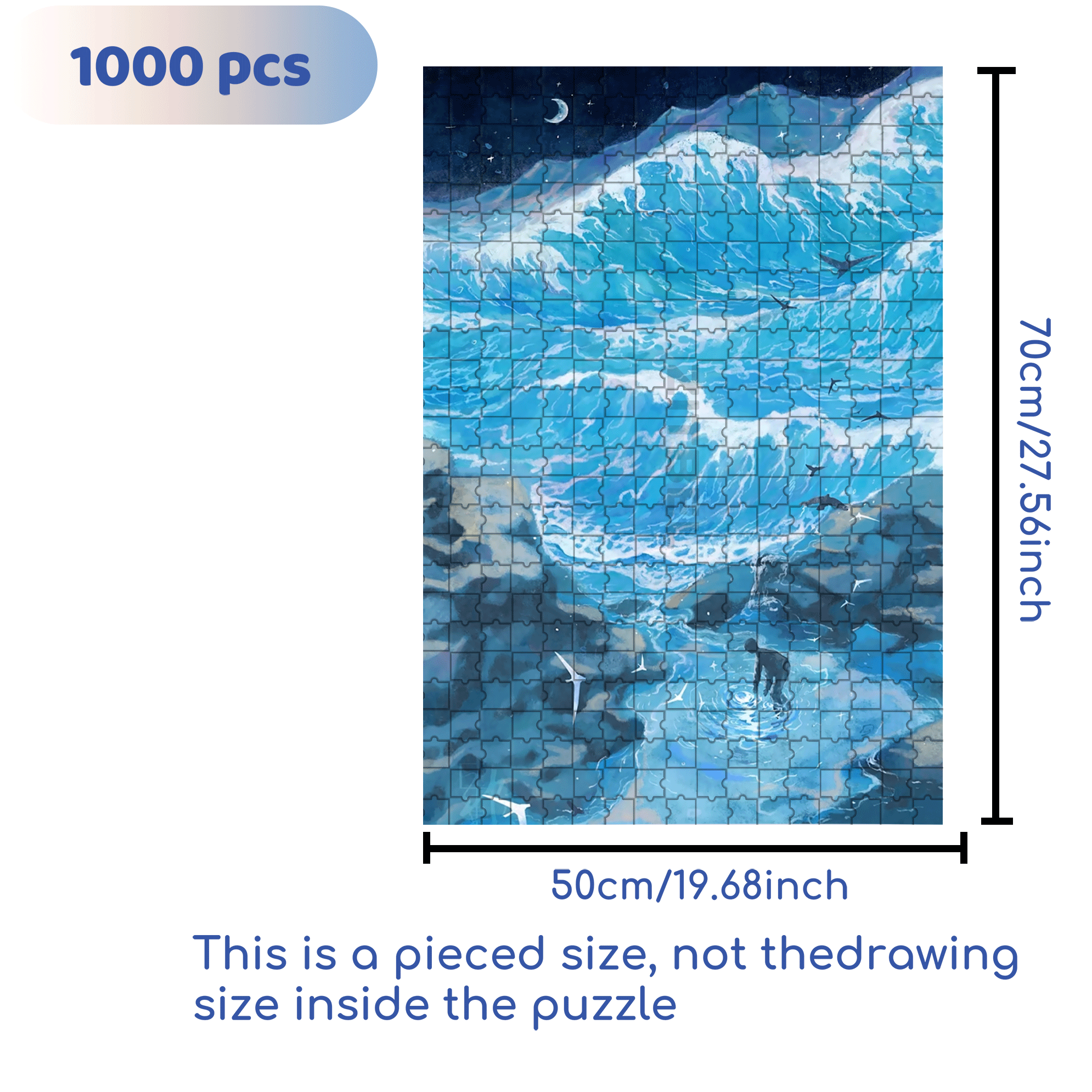 The Moon In The Night Sea 500pcs/1000pcs Jigsaw Puzzle, Scratch-Resistant, Interactive Family Game & Brain-Boosting DIY Decor, Perfect for Halloween, Christmas & New Year Gifts, Family Puzzle Game