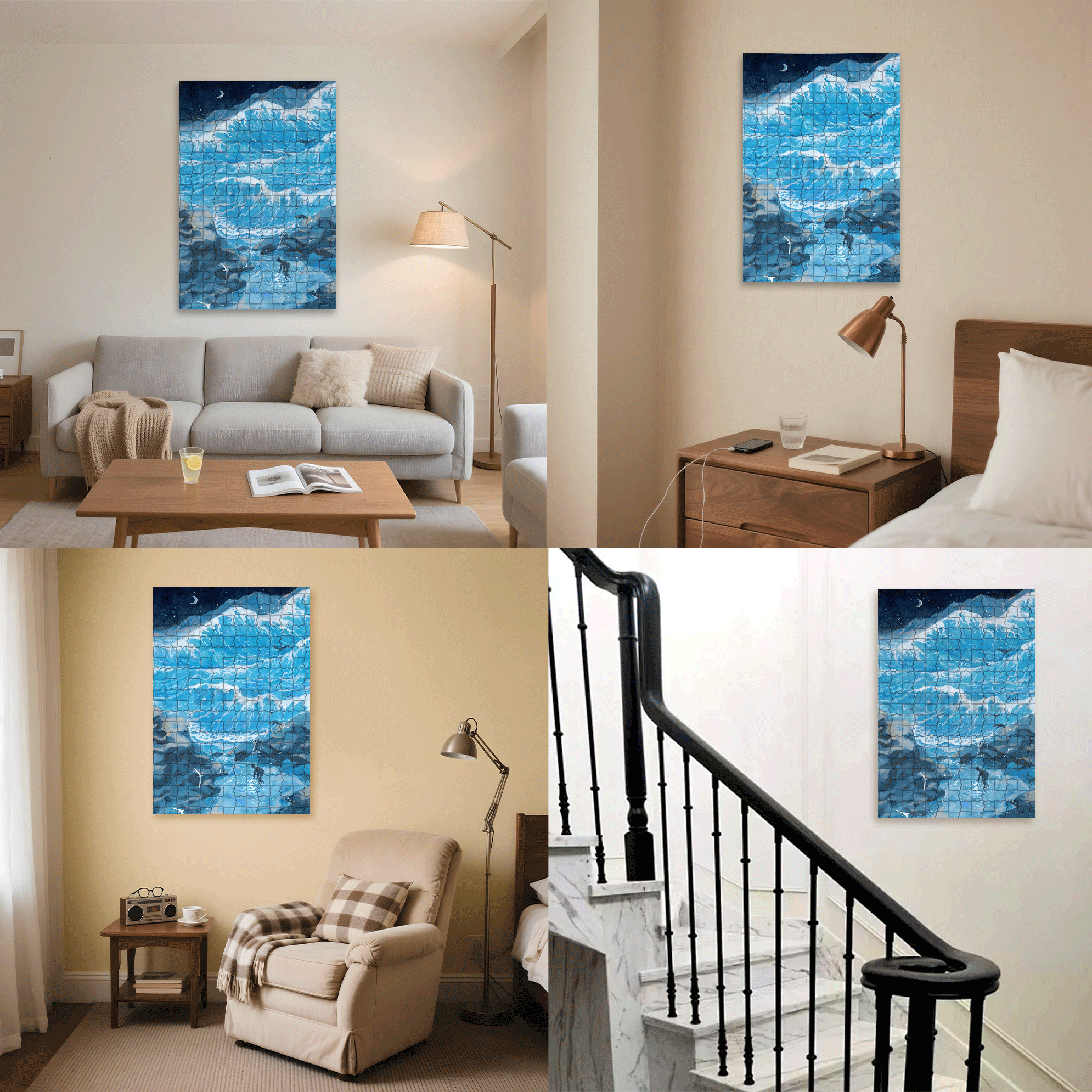 The Moon In The Night Sea 500pcs/1000pcs Jigsaw Puzzle, Scratch-Resistant, Interactive Family Game & Brain-Boosting DIY Decor, Perfect for Halloween, Christmas & New Year Gifts, Family Puzzle Game