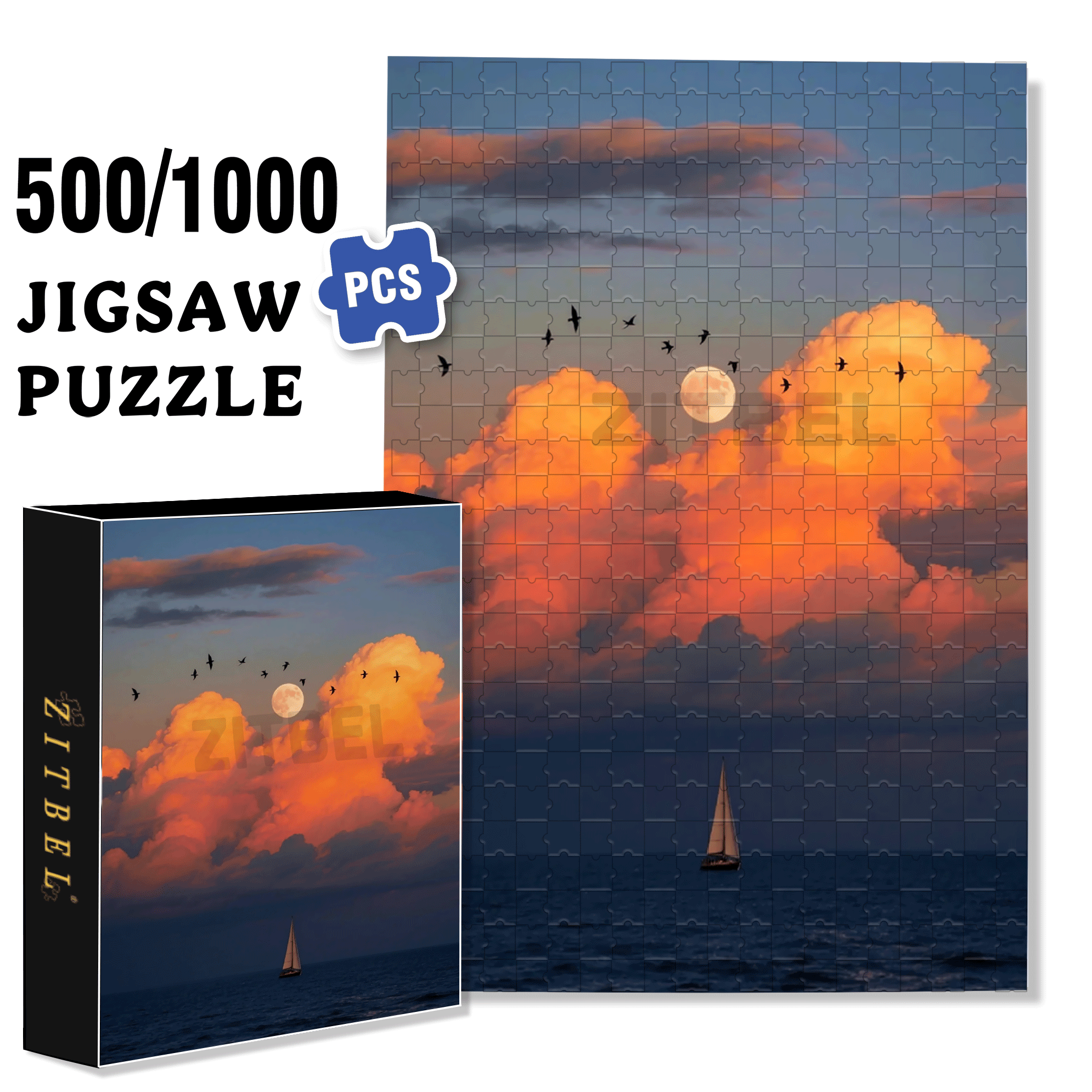 The Moon Is Bright And The Wind Is Clear 500pcs/1000pcs Jigsaw Puzzle, Scratch-Resistant, Interactive Family Game & Brain-Boosting DIY Decor, Perfect for Halloween, Christmas & New Year Gifts, Family Puzzle Game