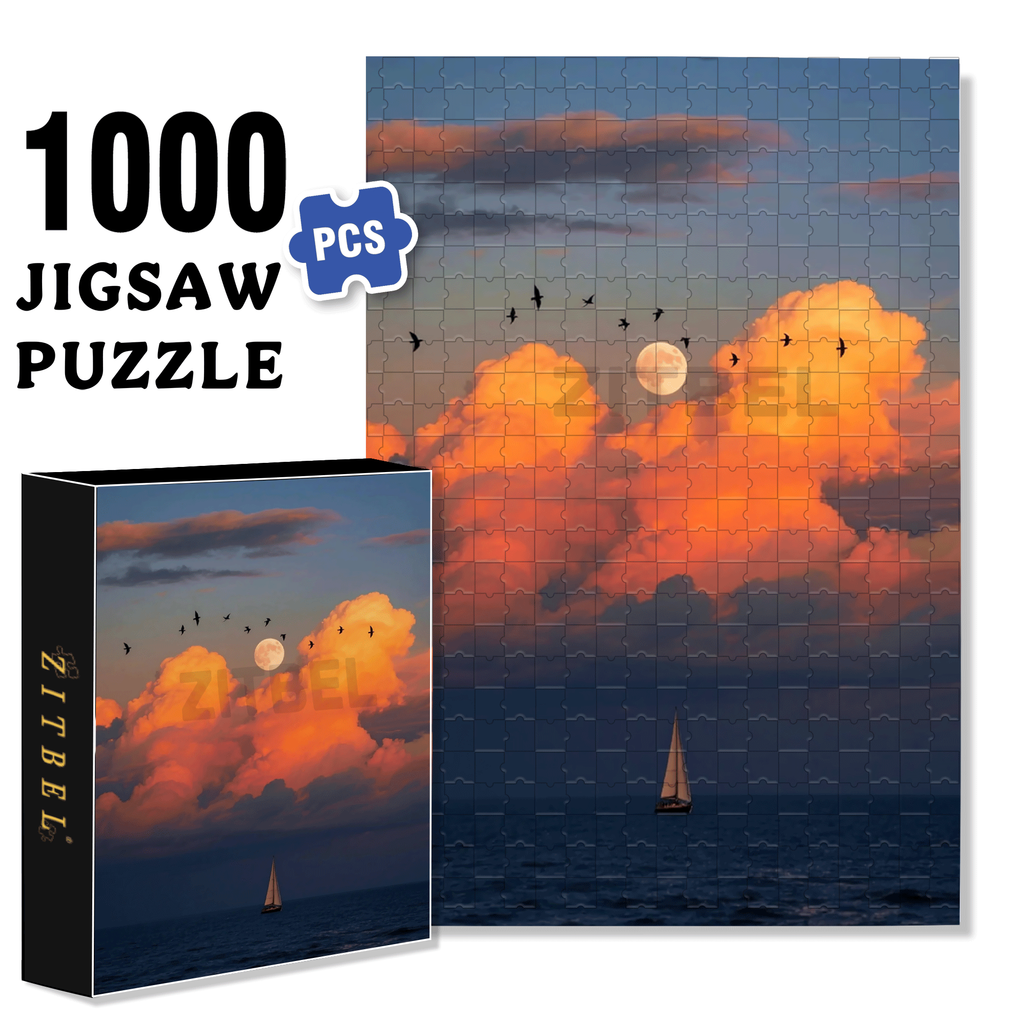 The Moon Is Bright And The Wind Is Clear 500pcs/1000pcs Jigsaw Puzzle, Scratch-Resistant, Interactive Family Game & Brain-Boosting DIY Decor, Perfect for Halloween, Christmas & New Year Gifts, Family Puzzle Game
