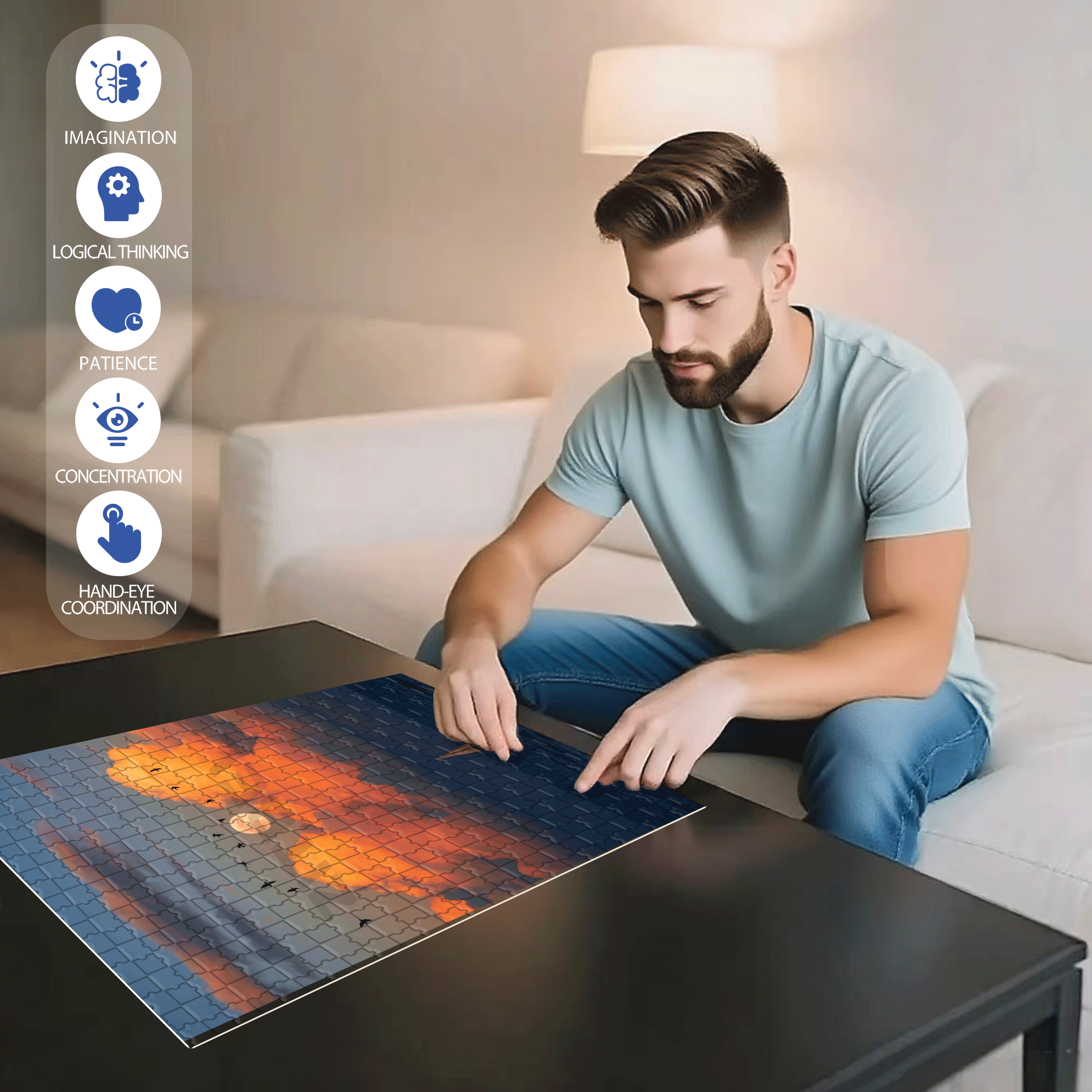 The Moon Is Bright And The Wind Is Clear 500pcs/1000pcs Jigsaw Puzzle, Scratch-Resistant, Interactive Family Game & Brain-Boosting DIY Decor, Perfect for Halloween, Christmas & New Year Gifts, Family Puzzle Game