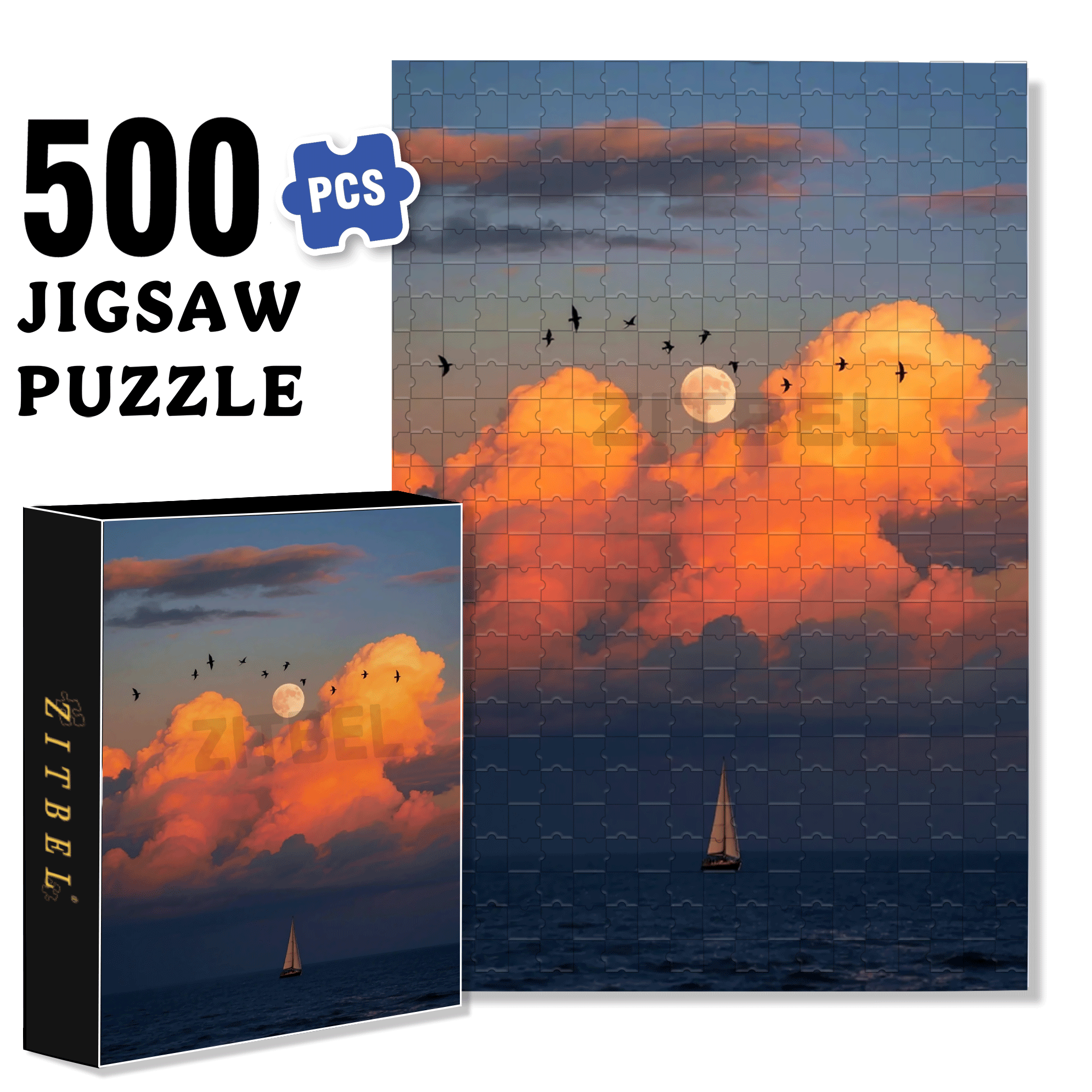 The Moon Is Bright And The Wind Is Clear 500pcs/1000pcs Jigsaw Puzzle, Scratch-Resistant, Interactive Family Game & Brain-Boosting DIY Decor, Perfect for Halloween, Christmas & New Year Gifts, Family Puzzle Game