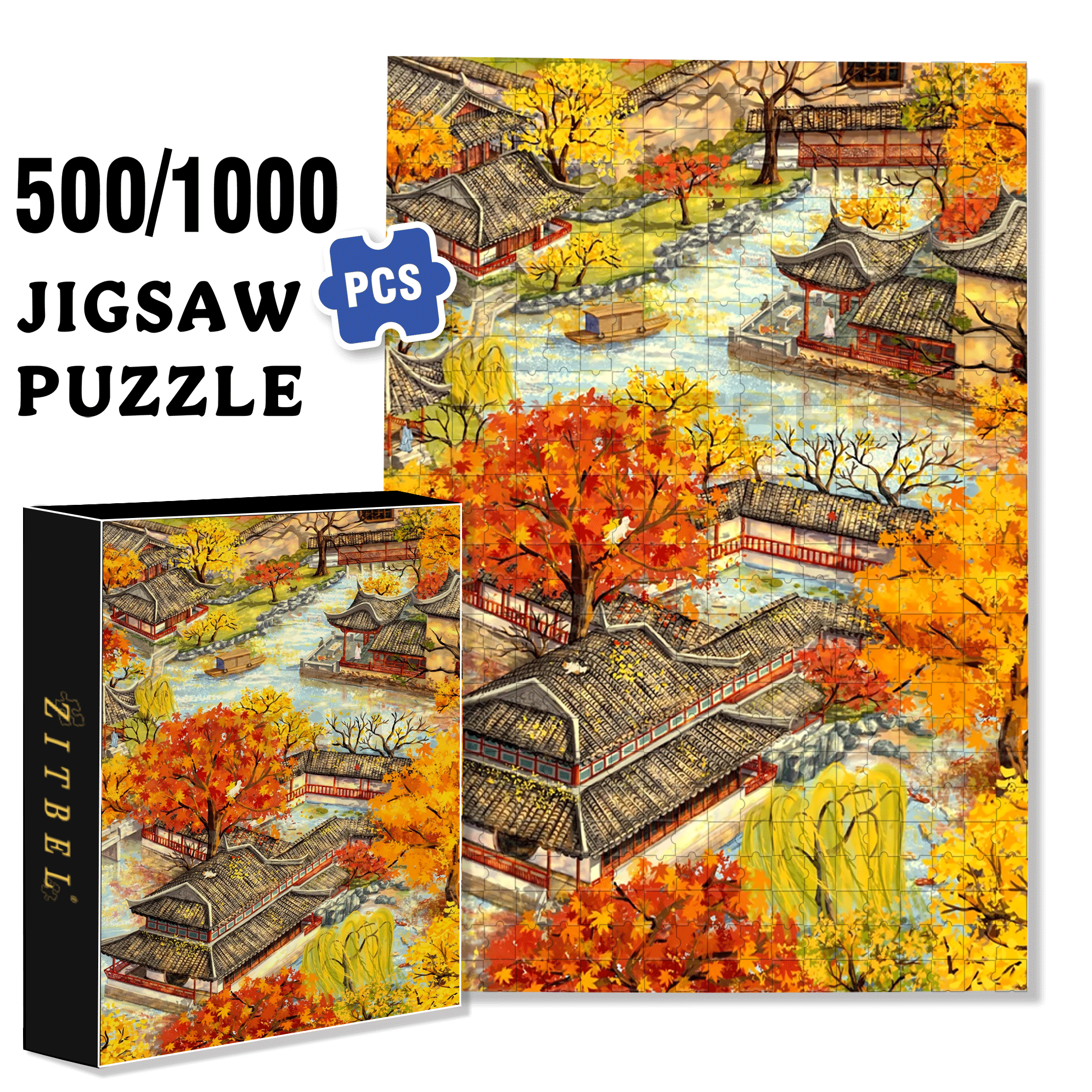 The Romance Of Chinese Gardens 500pcs/1000pcs Jigsaw Puzzle, Scratch-Resistant, Interactive Family Game & Brain-Boosting DIY Decor, Perfect for Halloween, Christmas & New Year Gifts, Family Puzzle Game