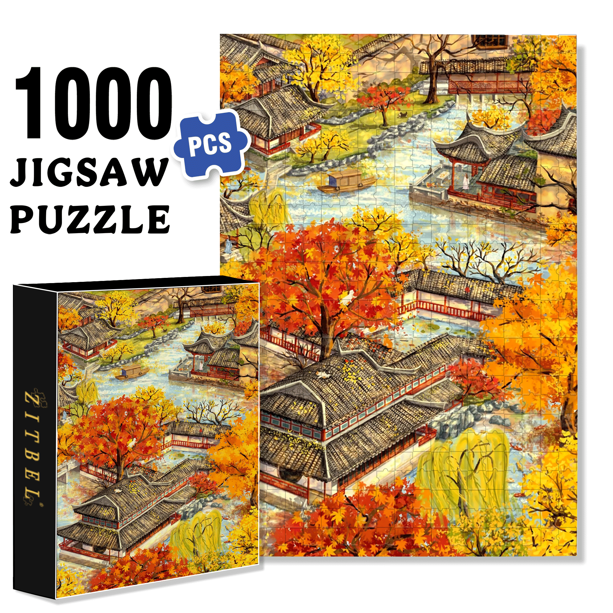 The Romance Of Chinese Gardens 500pcs/1000pcs Jigsaw Puzzle, Scratch-Resistant, Interactive Family Game & Brain-Boosting DIY Decor, Perfect for Halloween, Christmas & New Year Gifts, Family Puzzle Game