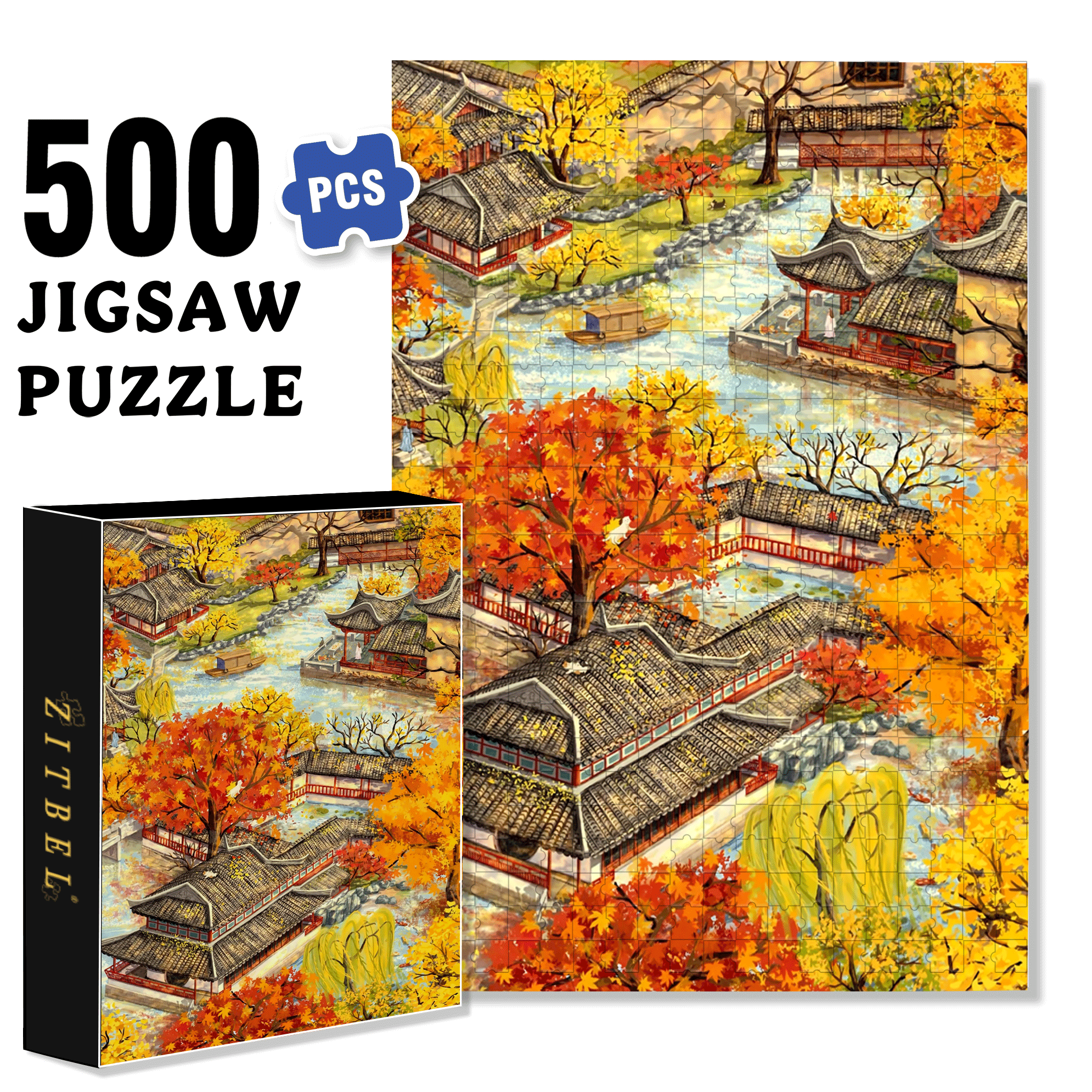 The Romance Of Chinese Gardens 500pcs/1000pcs Jigsaw Puzzle, Scratch-Resistant, Interactive Family Game & Brain-Boosting DIY Decor, Perfect for Halloween, Christmas & New Year Gifts, Family Puzzle Game