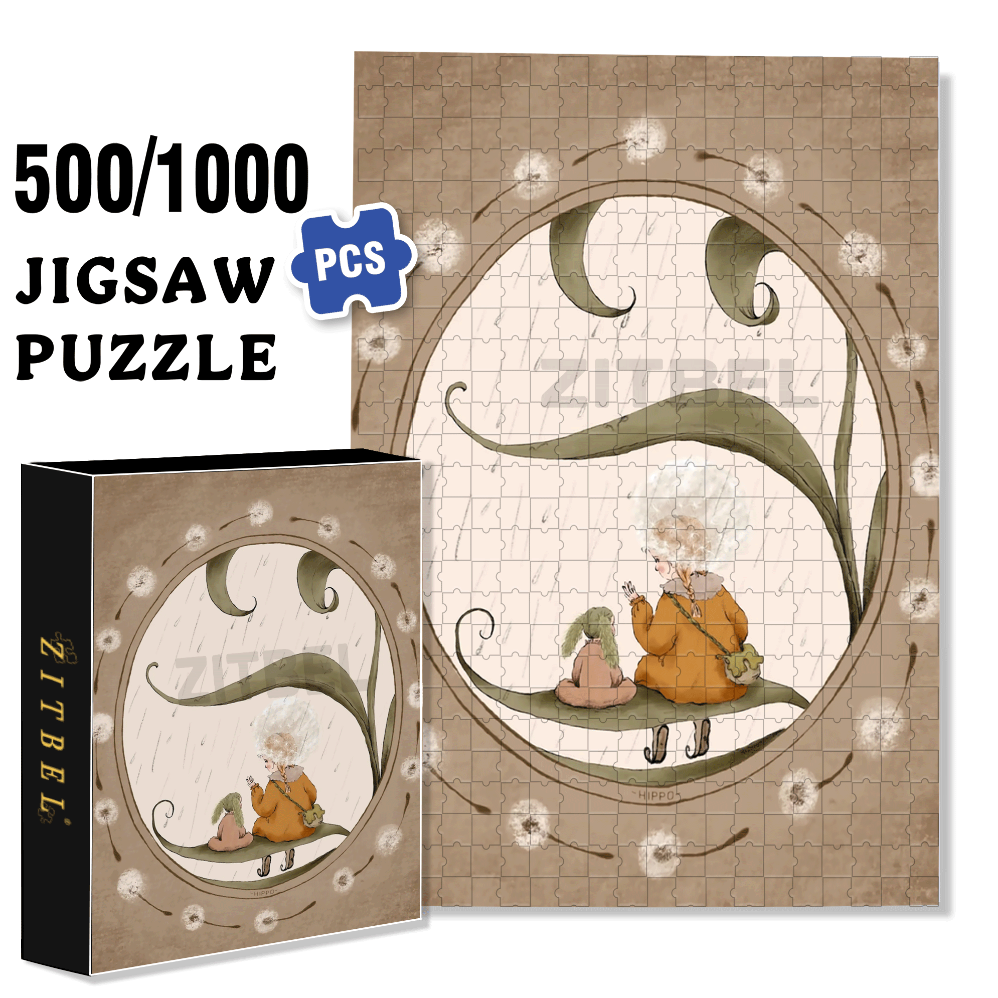 Time To Take Shelter From The Rain 500pcs/1000pcs Jigsaw Puzzle, Scratch-Resistant, Interactive Family Game & Brain-Boosting DIY Decor, Perfect for Halloween, Christmas & New Year Gifts, Family Puzzle Game