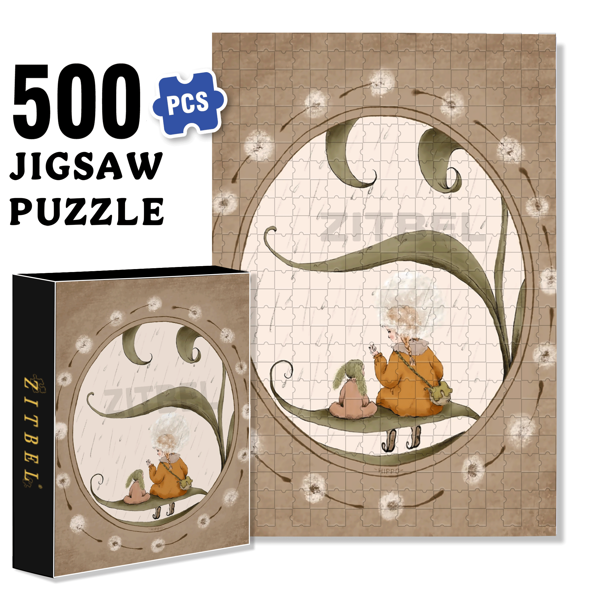 Time To Take Shelter From The Rain 500pcs/1000pcs Jigsaw Puzzle, Scratch-Resistant, Interactive Family Game & Brain-Boosting DIY Decor, Perfect for Halloween, Christmas & New Year Gifts, Family Puzzle Game