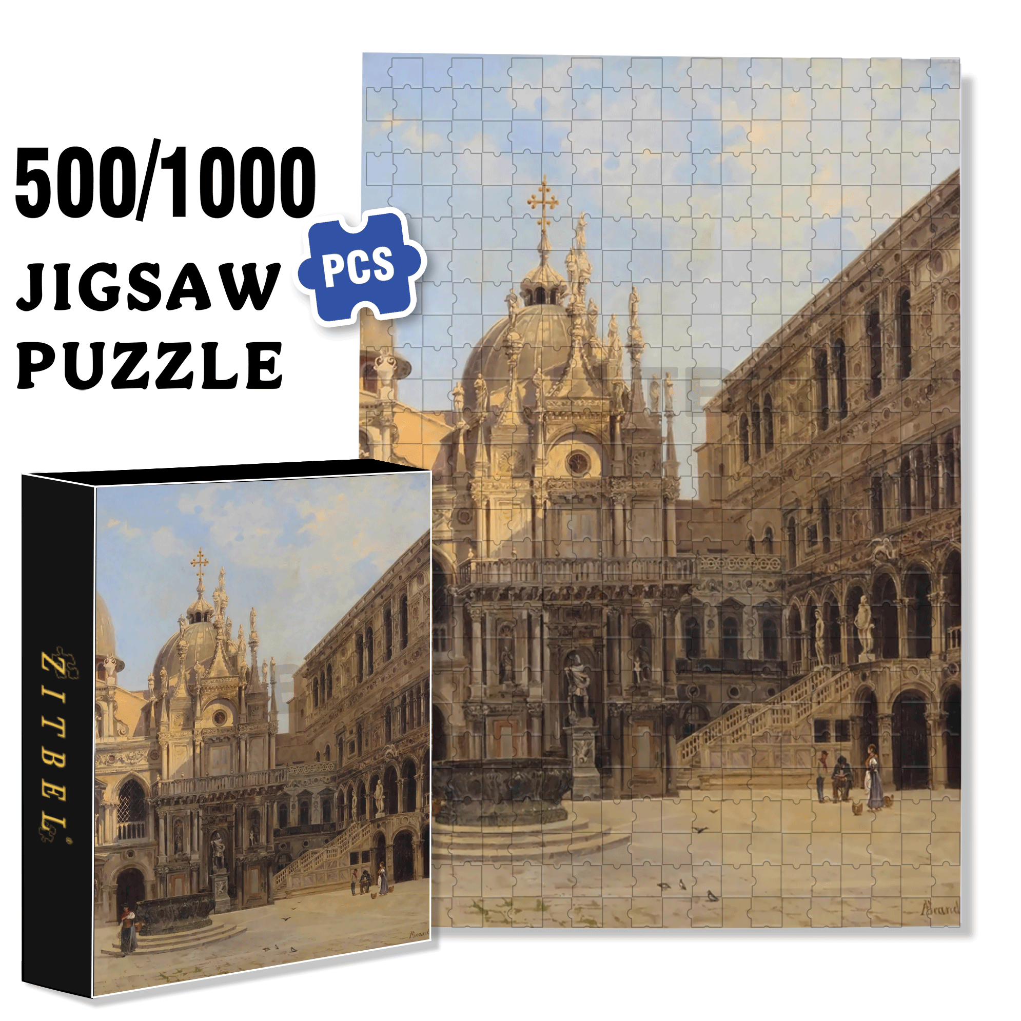 Venice Collection 2 500pcs/1000pcs Jigsaw Puzzle, Scratch-Resistant, Interactive Family Game & Brain-Boosting DIY Decor, Perfect for Halloween, Christmas & New Year Gifts, Family Puzzle Game