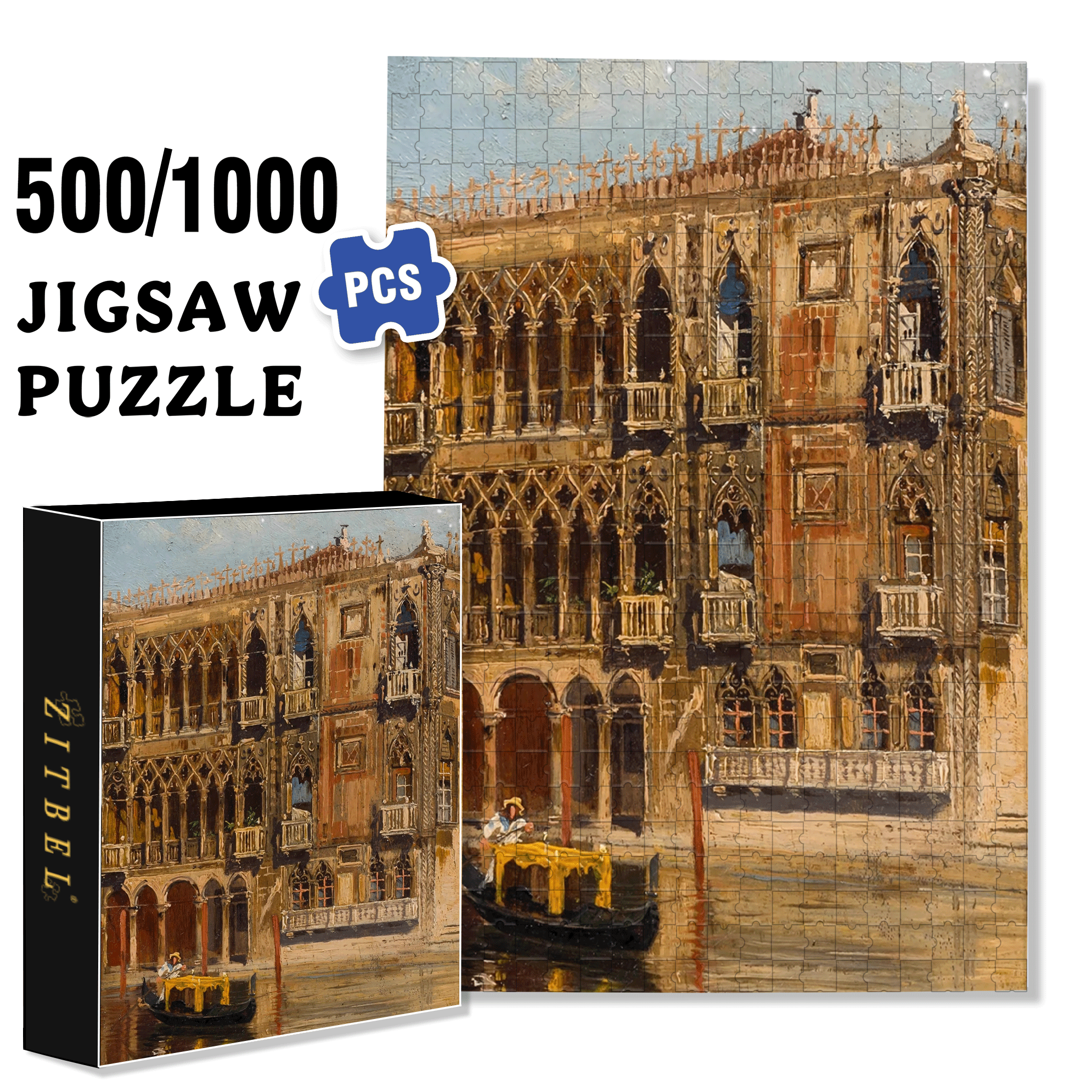 Venice Collection 3 500pcs/1000pcs Jigsaw Puzzle, Scratch-Resistant, Interactive Family Game & Brain-Boosting DIY Decor, Perfect for Halloween, Christmas & New Year Gifts, Family Puzzle Game