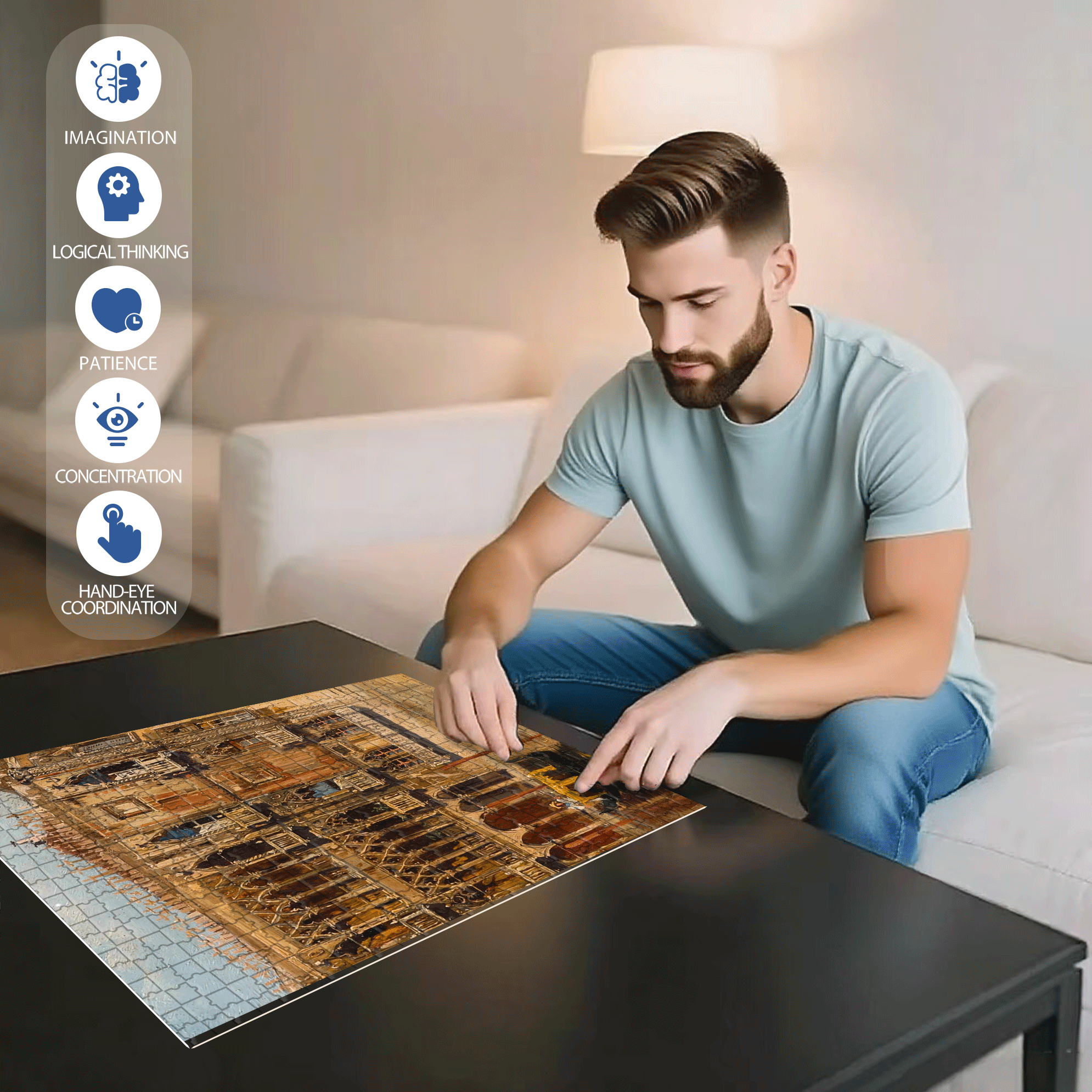 Venice Collection 3 500pcs/1000pcs Jigsaw Puzzle, Scratch-Resistant, Interactive Family Game & Brain-Boosting DIY Decor, Perfect for Halloween, Christmas & New Year Gifts, Family Puzzle Game