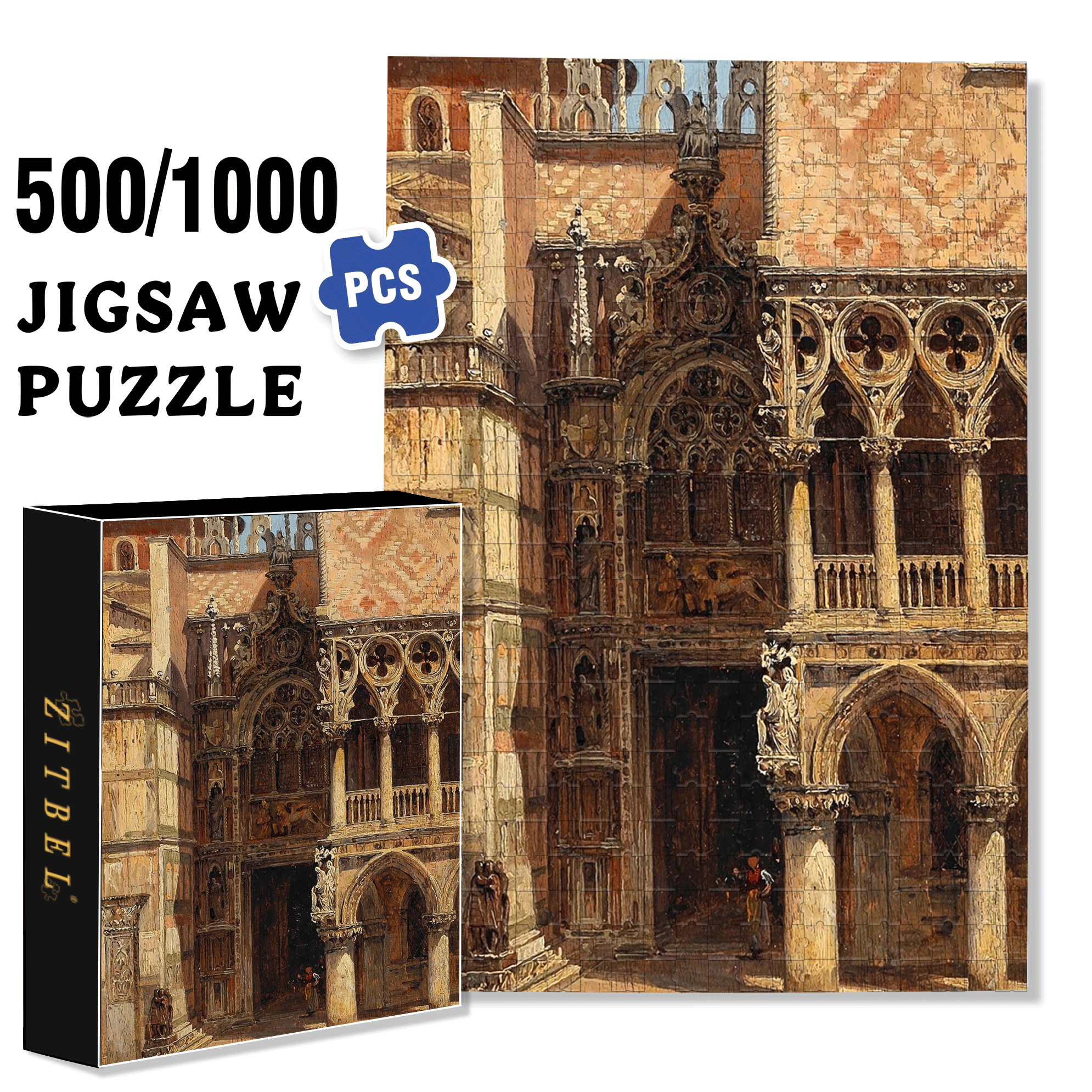 Venice Collection 4 500pcs/1000pcs Jigsaw Puzzle, Scratch-Resistant, Interactive Family Game & Brain-Boosting DIY Decor, Perfect for Halloween, Christmas & New Year Gifts, Family Puzzle Game