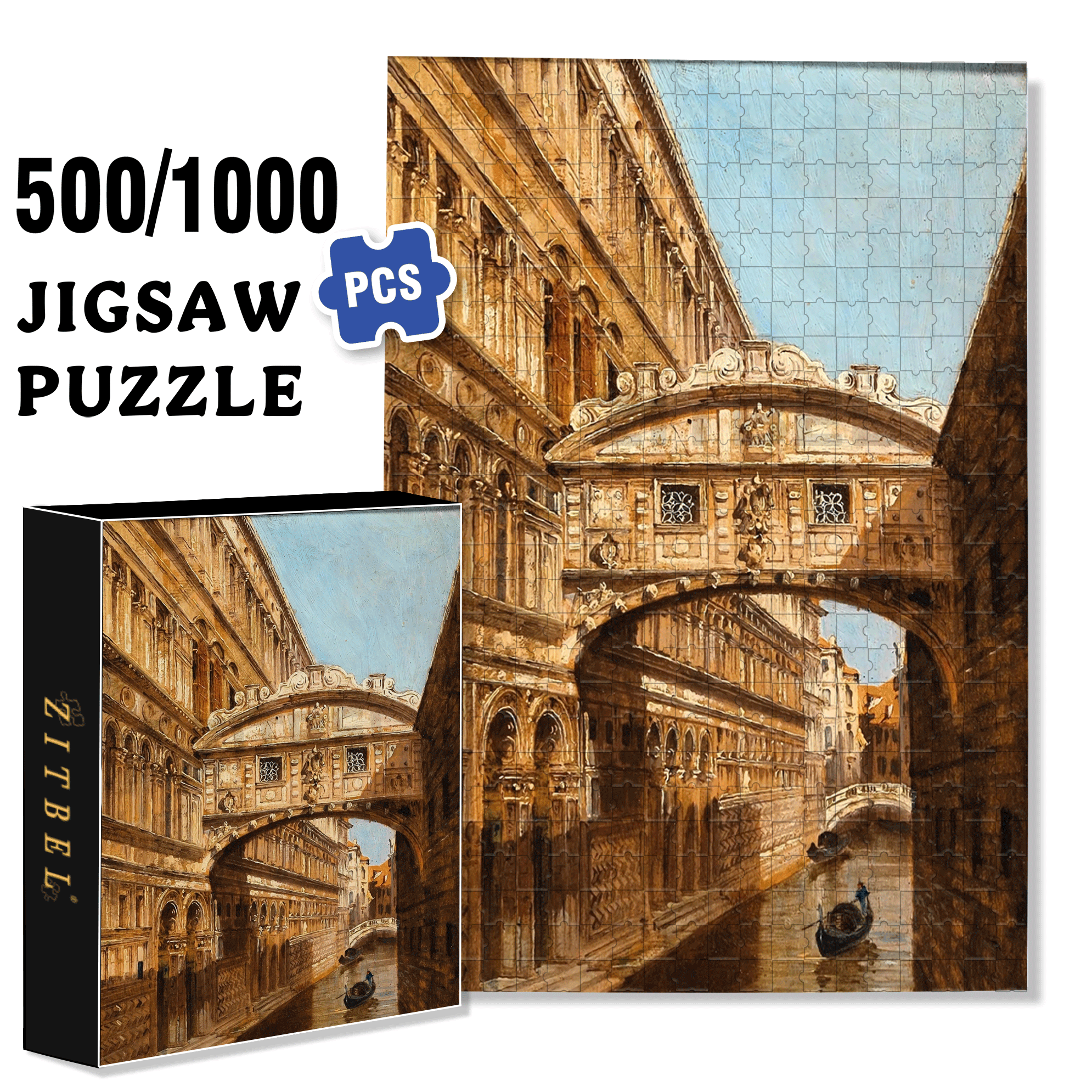 Venice Collection 500pcs/1000pcs Jigsaw Puzzle, Scratch-Resistant, Interactive Family Game & Brain-Boosting DIY Decor, Perfect for Halloween, Christmas & New Year Gifts, Family Puzzle Game