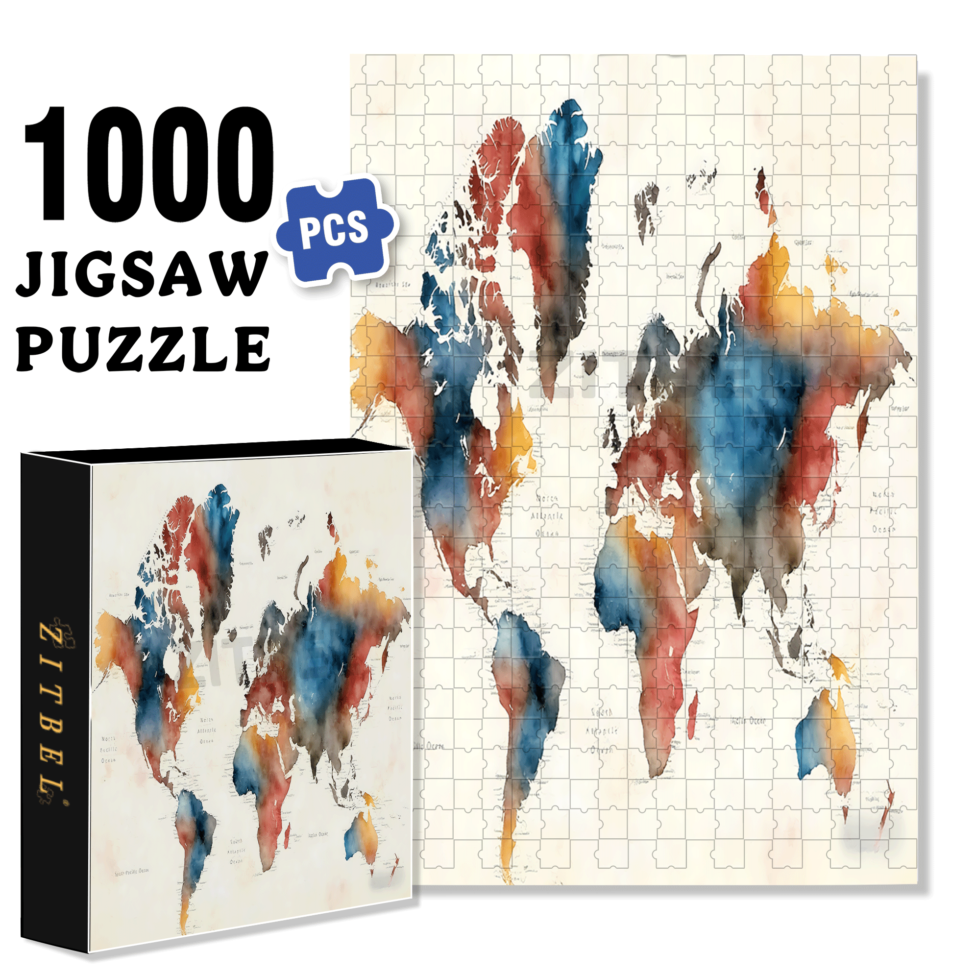Vibrant World Map 500pcs/1000pcs Jigsaw Puzzle, Scratch-Resistant, Interactive Family Game & Brain-Boosting DIY Decor, Perfect for Halloween, Christmas & New Year Gifts, Family Puzzle Game