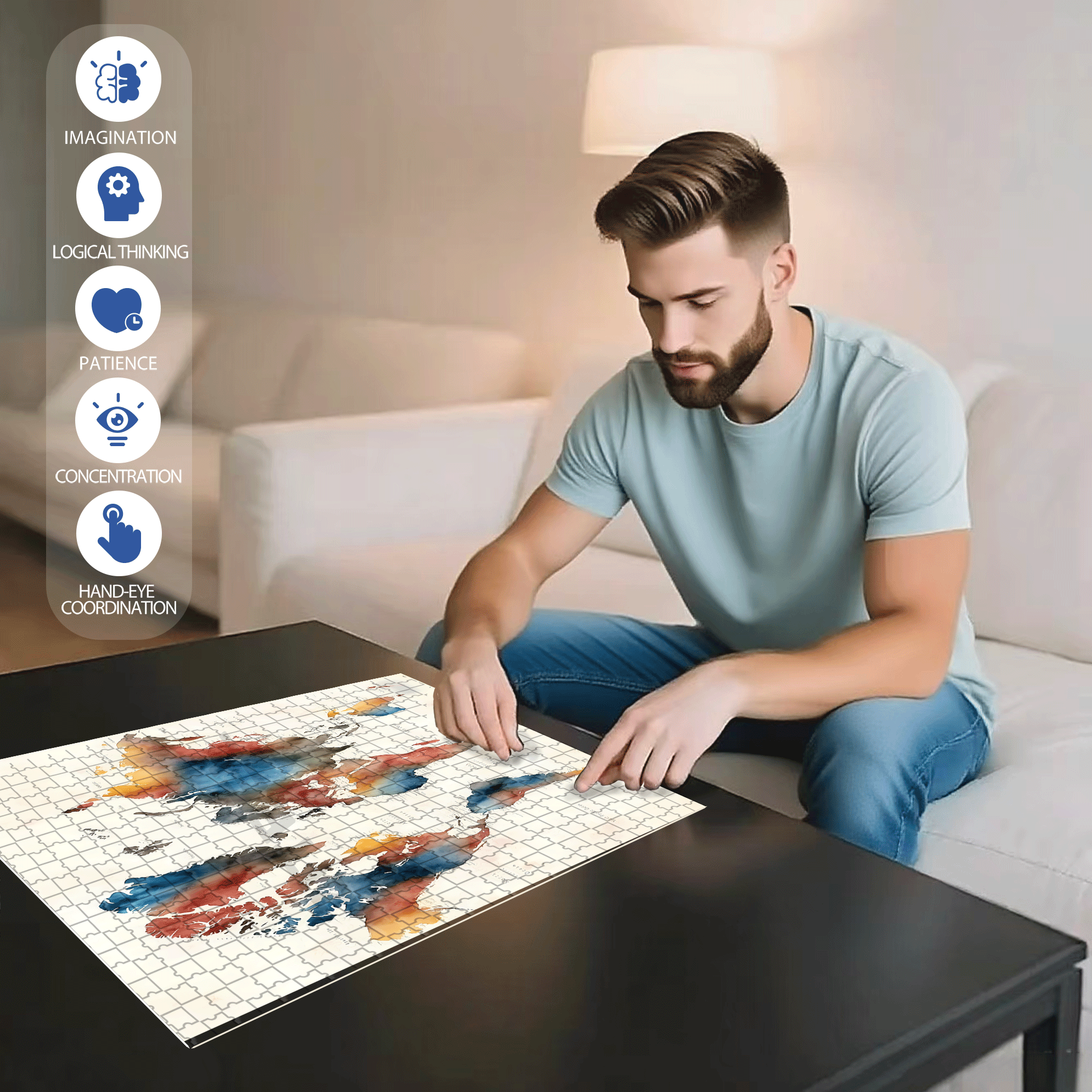 Vibrant World Map 500pcs/1000pcs Jigsaw Puzzle, Scratch-Resistant, Interactive Family Game & Brain-Boosting DIY Decor, Perfect for Halloween, Christmas & New Year Gifts, Family Puzzle Game