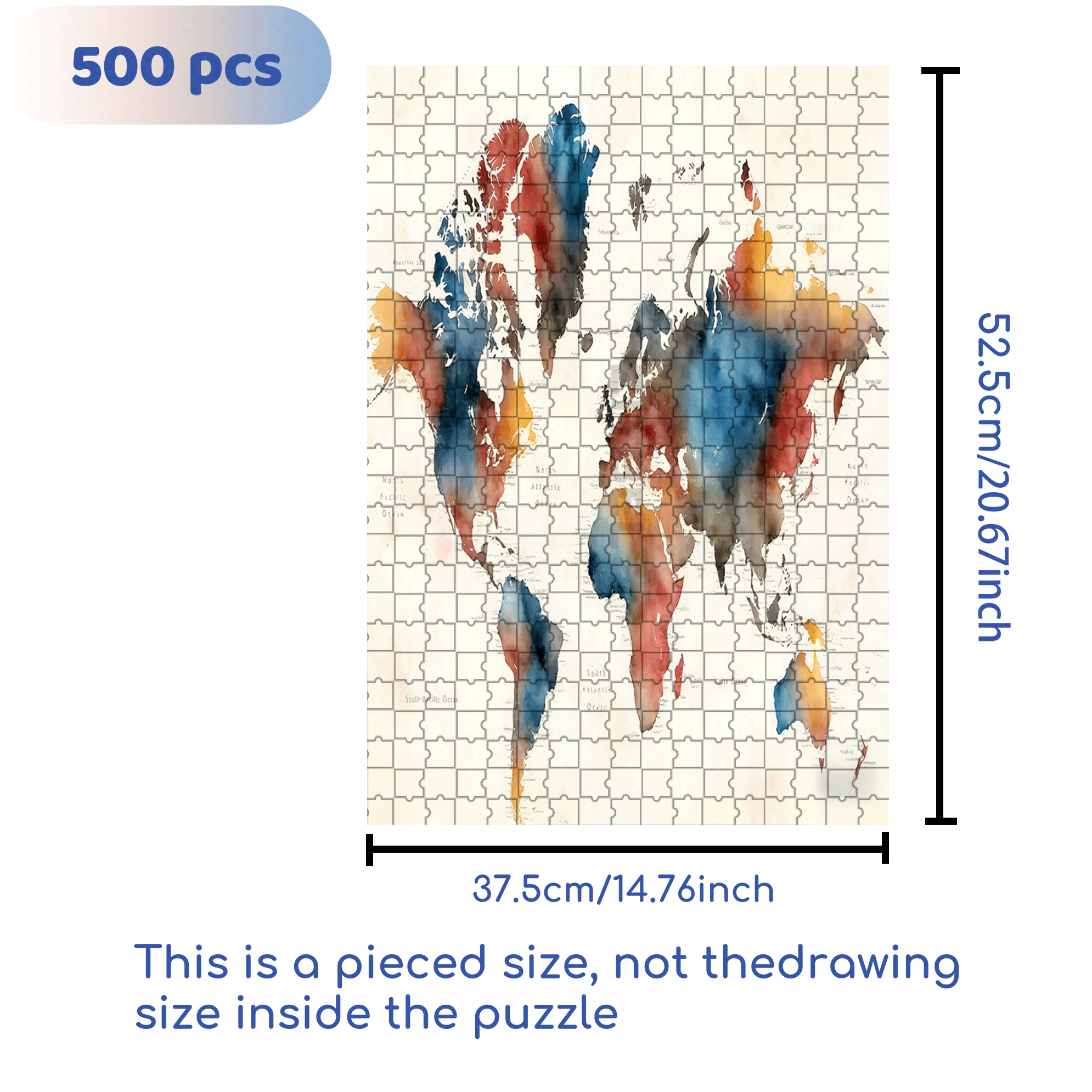 Vibrant World Map 500pcs/1000pcs Jigsaw Puzzle, Scratch-Resistant, Interactive Family Game & Brain-Boosting DIY Decor, Perfect for Halloween, Christmas & New Year Gifts, Family Puzzle Game