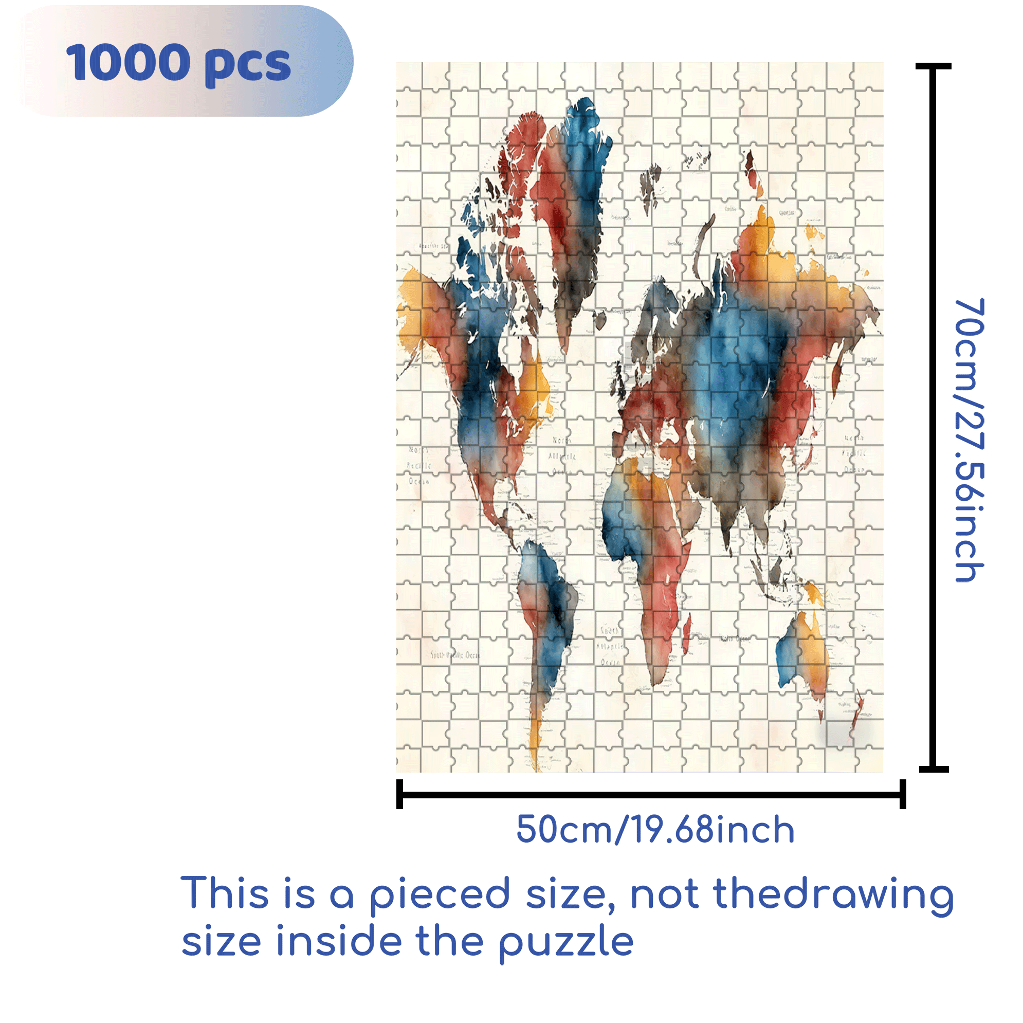 Vibrant World Map 500pcs/1000pcs Jigsaw Puzzle, Scratch-Resistant, Interactive Family Game & Brain-Boosting DIY Decor, Perfect for Halloween, Christmas & New Year Gifts, Family Puzzle Game