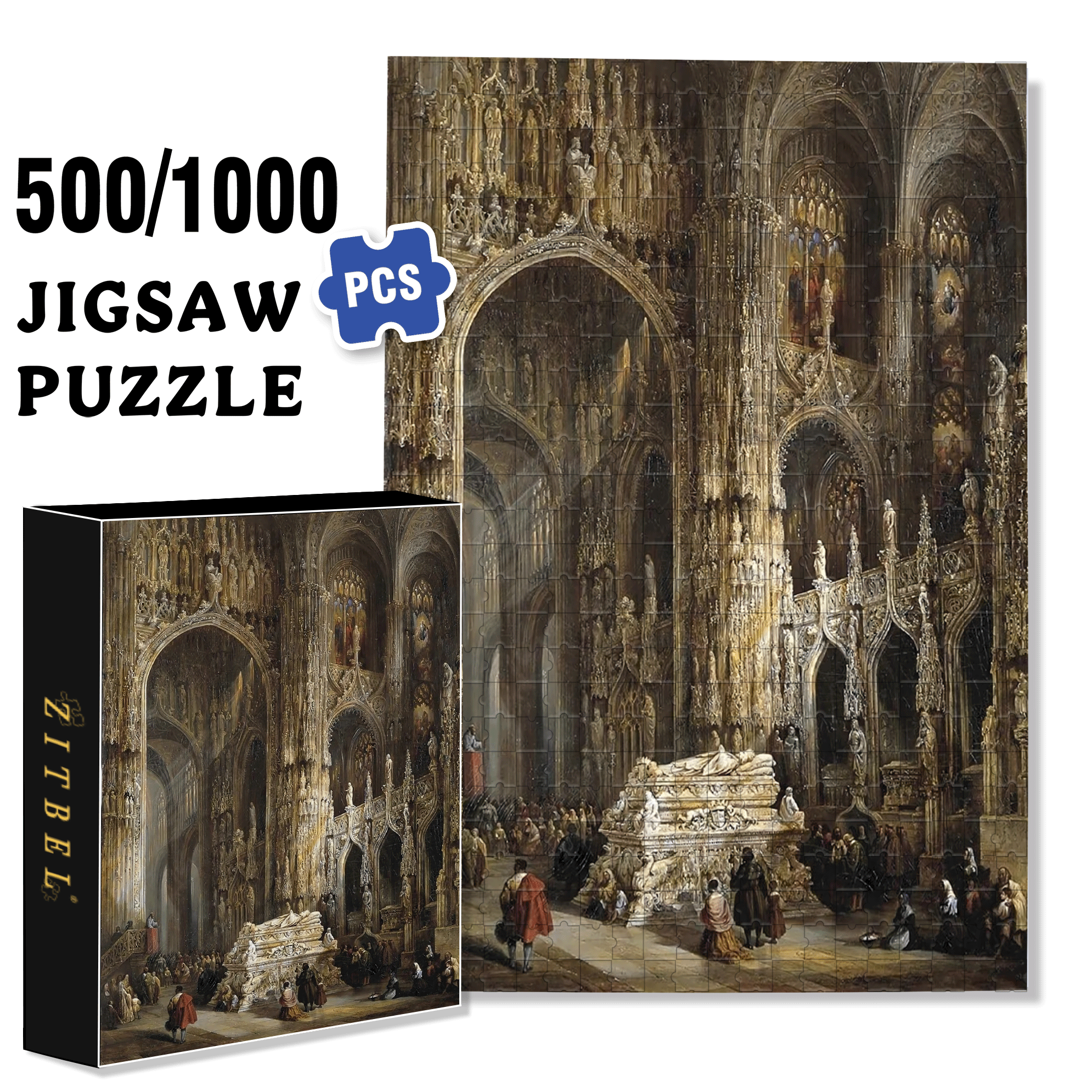 View Of The Interior Of A Cathedral 500pcs/1000pcs Jigsaw Puzzle, Scratch-Resistant, Interactive Family Game & Brain-Boosting DIY Decor, Perfect for Halloween, Christmas & New Year Gifts, Family Puzzle Game